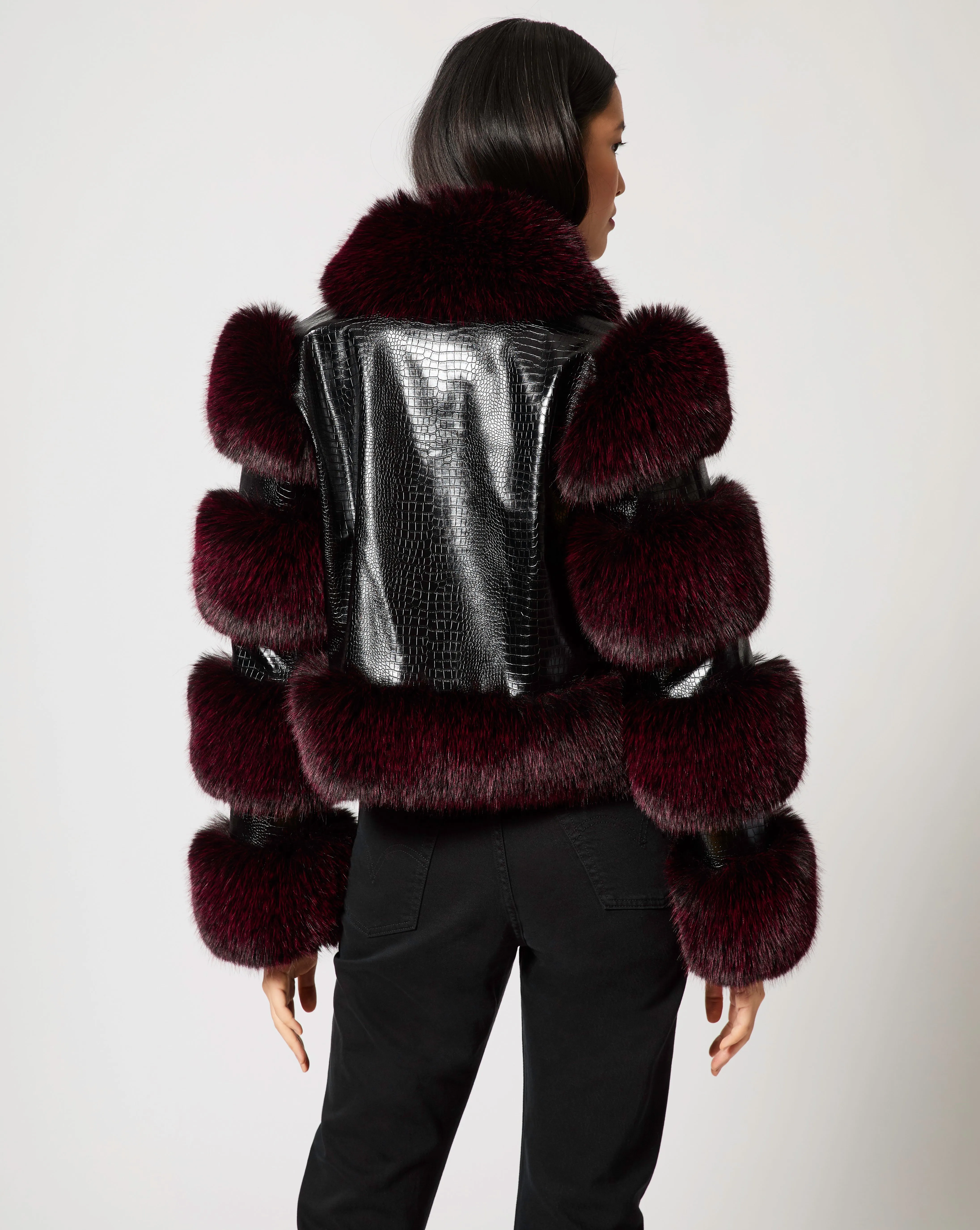 Croc Stamped Faux Leather & Fur Jacket sold by Adrienne Landau product image thumbnail 3