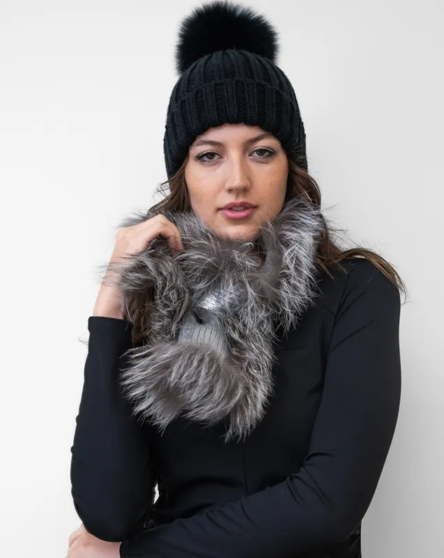FINAL SALE - Metallic Ribbed Faux Fur Scarf sold by Adrienne Landau