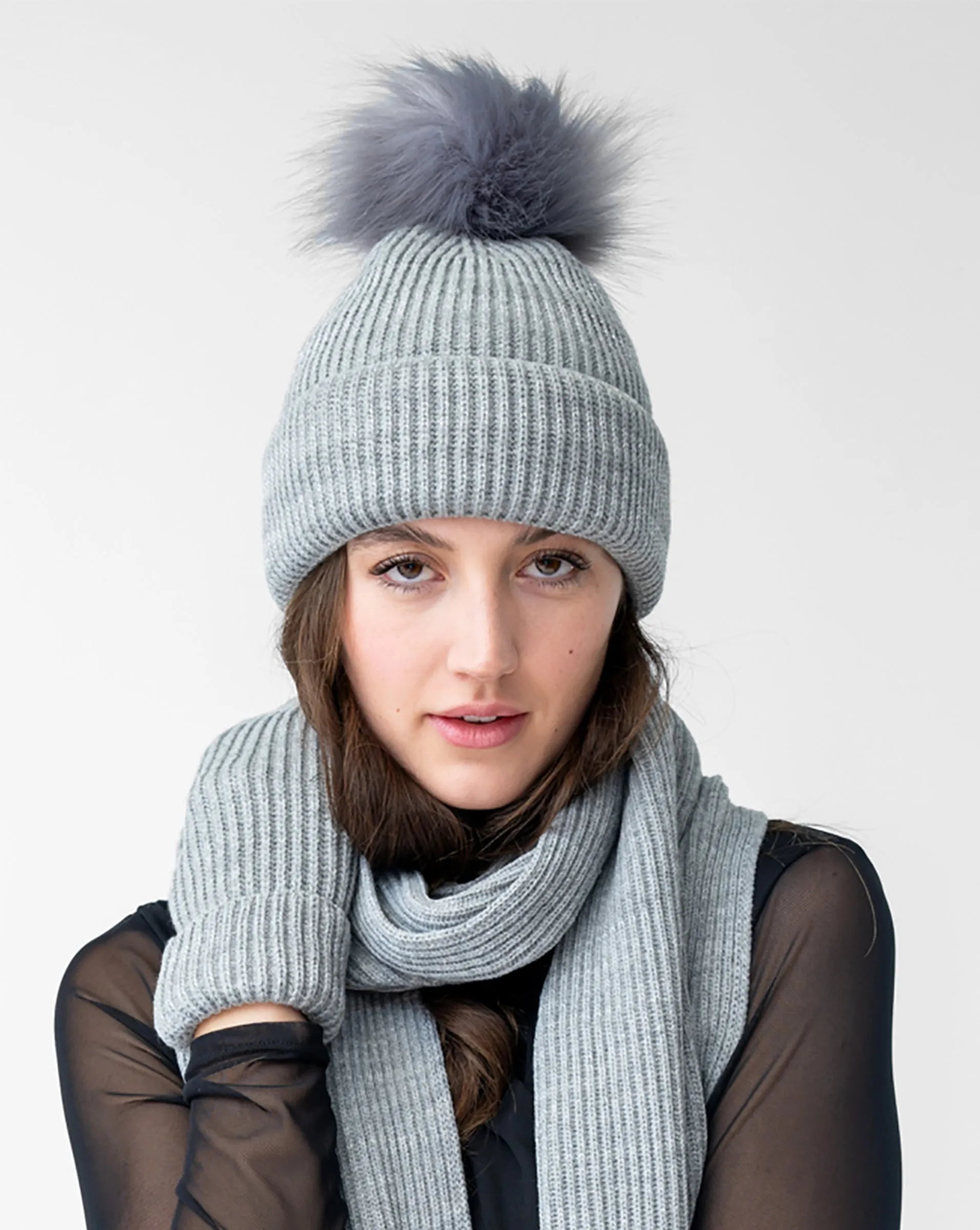 FINAL SALE - Metallic Stripe Hat with Faux Fur Pom-Pom sold by Adrienne Landau product image thumbnail 2