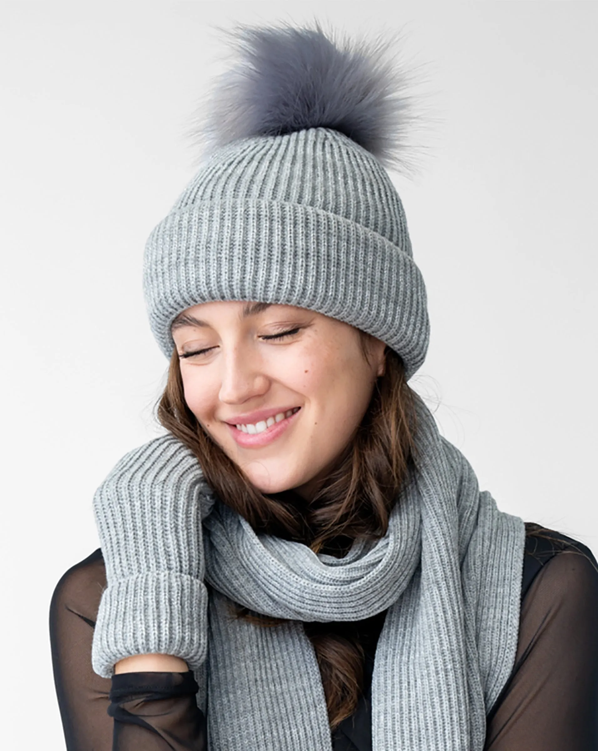 FINAL SALE - Metallic Stripe Hat with Faux Fur Pom-Pom sold by Adrienne Landau