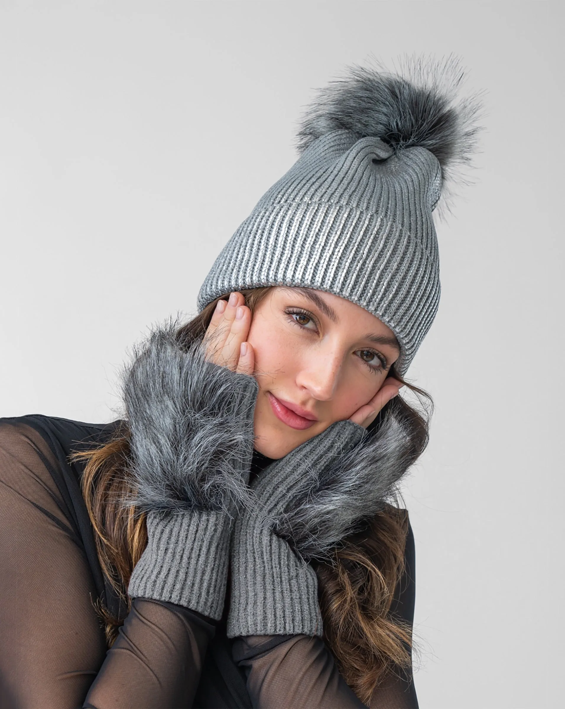 Faux Fur Fingerless Gloves sold by Adrienne Landau product image thumbnail 2