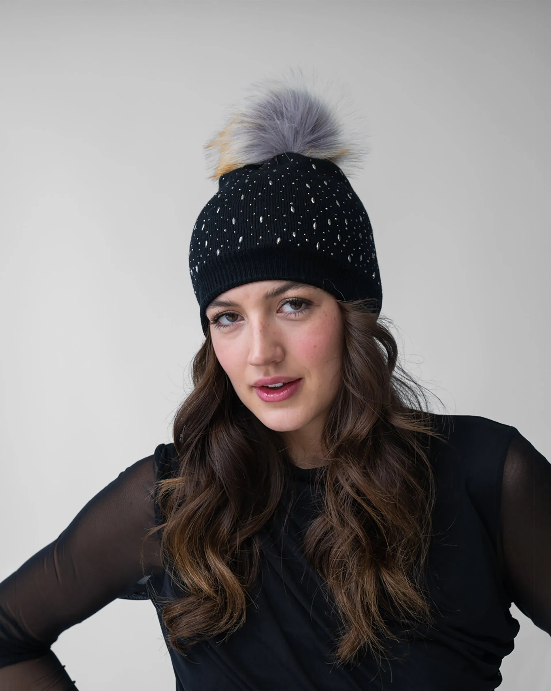 FINAL SALE - Crystal & Faux Fur Beanie Hat sold by Adrienne Landau product image thumbnail 2