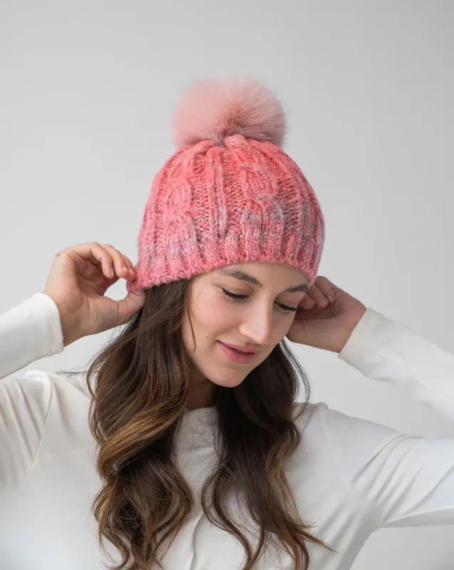 FINAL SALE - Ombre Cable Stitch Faux Fur Pom-Pom Hat sold by Adrienne Landau