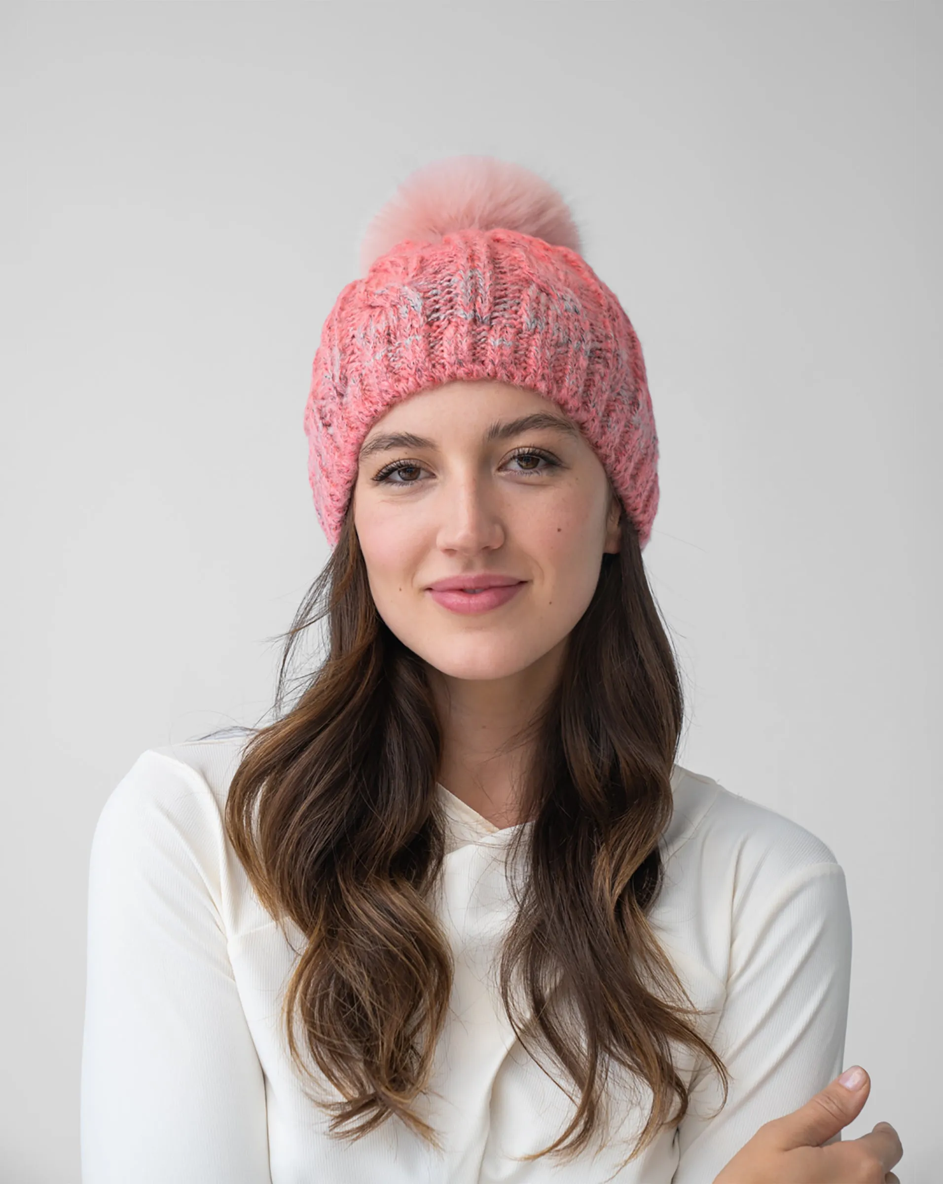 FINAL SALE - Ombre Cable Stitch Faux Fur Pom-Pom Hat sold by Adrienne Landau product image thumbnail 2