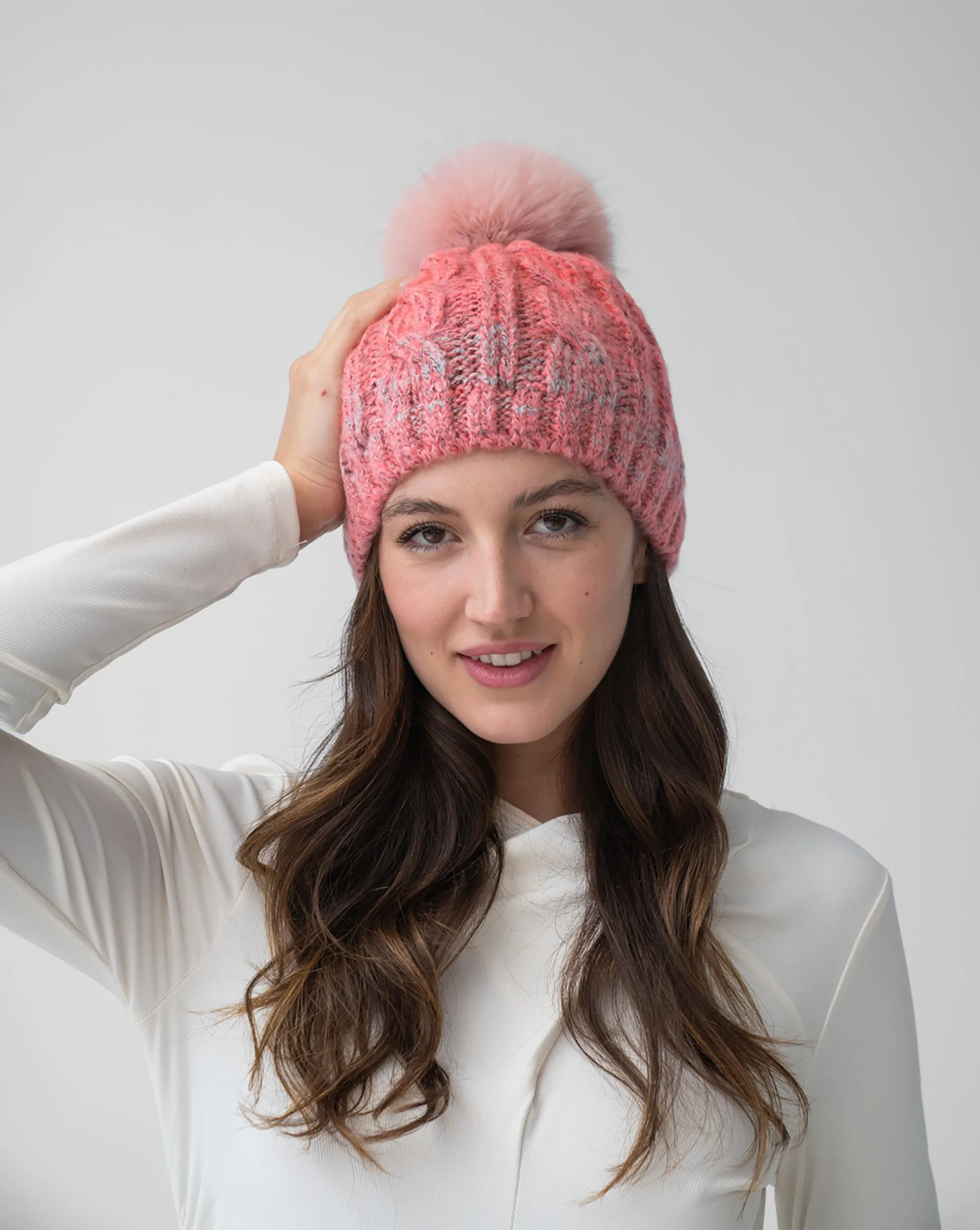 FINAL SALE - Ombre Cable Stitch Faux Fur Pom-Pom Hat sold by Adrienne Landau product image thumbnail 3