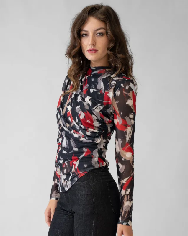FINAL SALE - Brushstroke Printed Mesh Turtleneck sold by Adrienne Landau