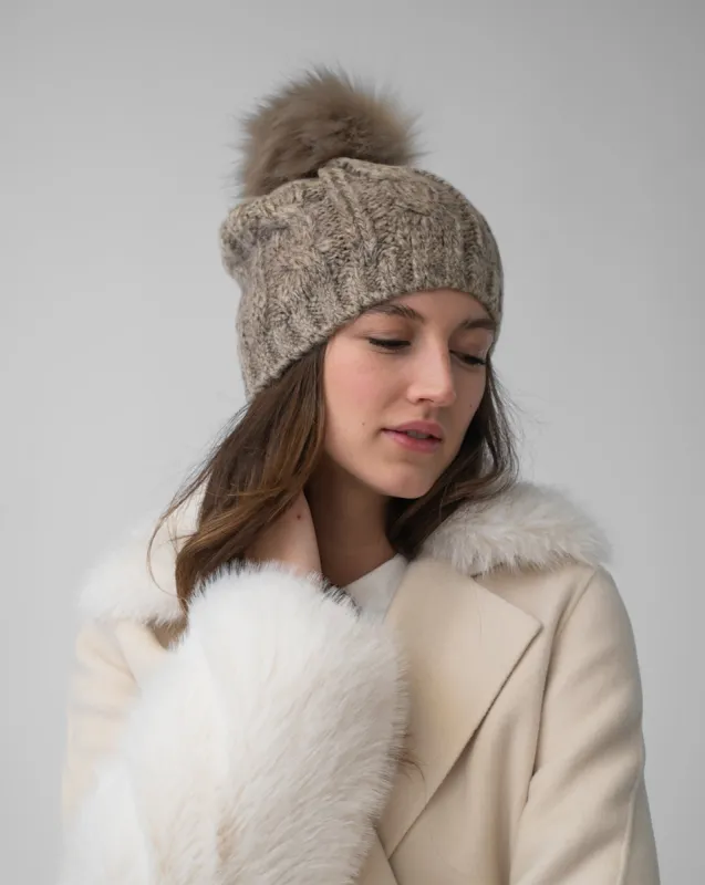 FINAL SALE - Ombre Cable Stitch Faux Fur Pom-Pom Hat sold by Adrienne Landau