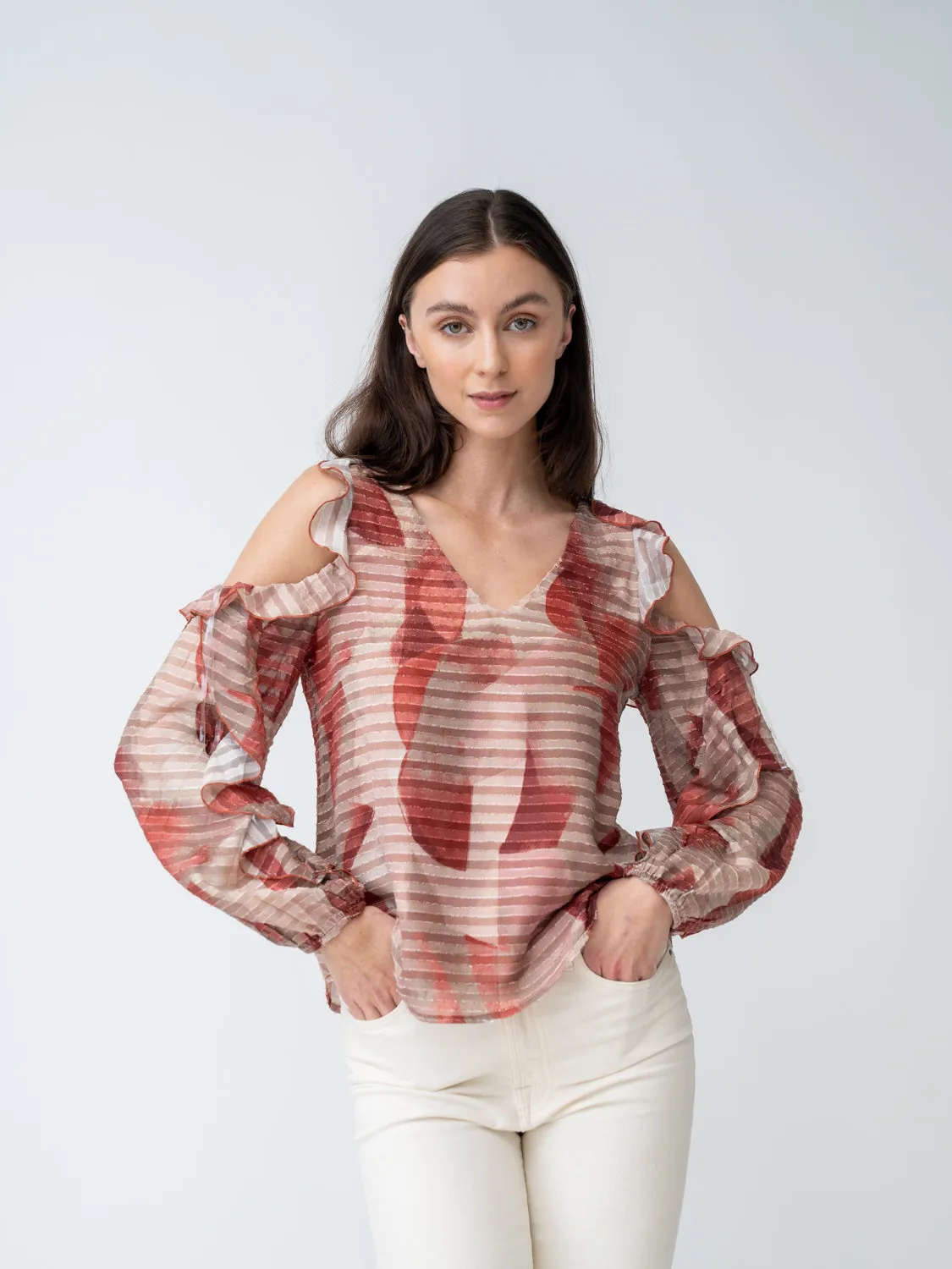 FINAL SALE - Ruffle Cold Shoulder Top sold by Adrienne Landau product image thumbnail 3