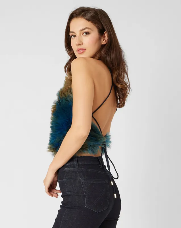 FINAL SALE - Tie Back Faux Fur Halter Top sold by Adrienne Landau
