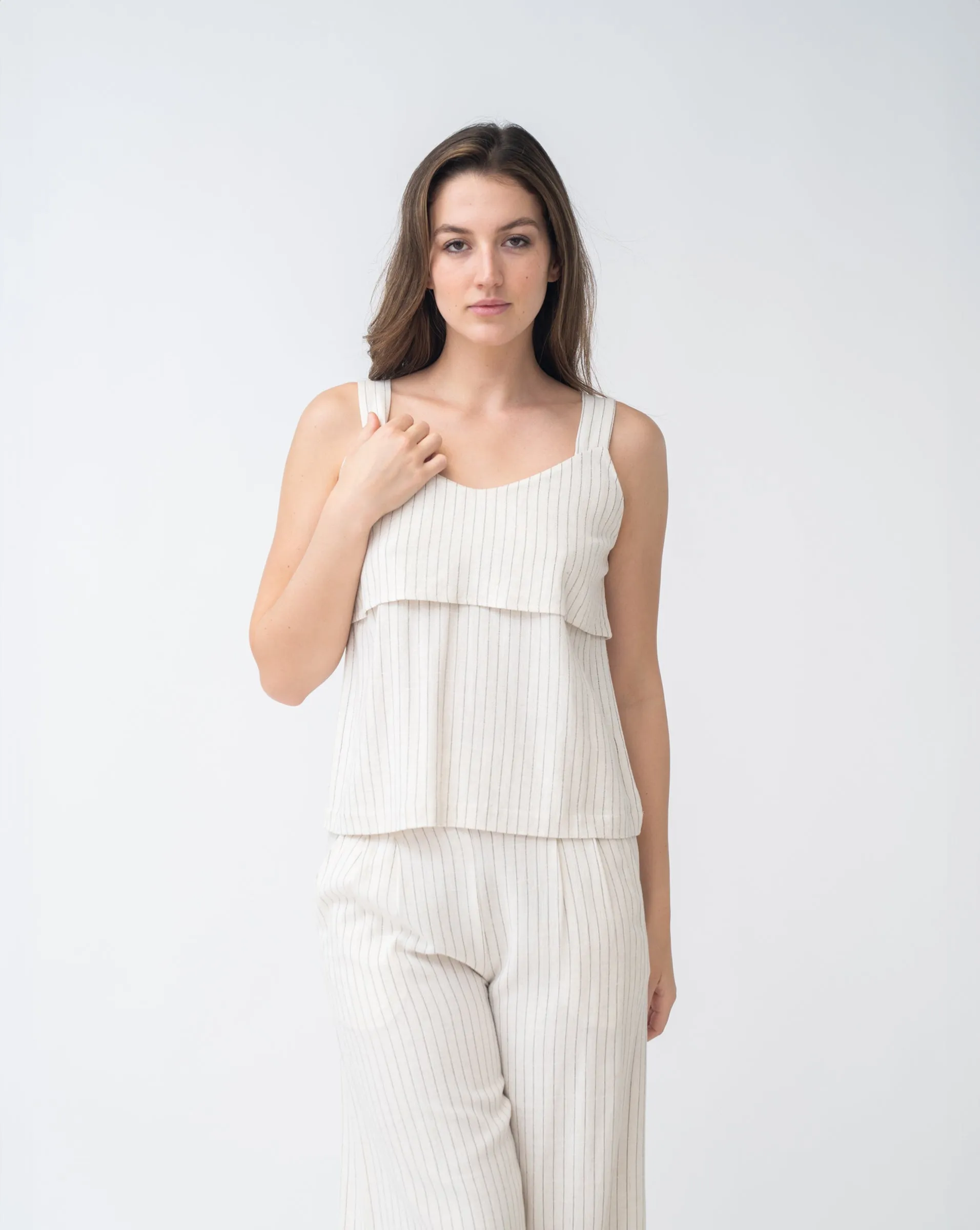FINAL SALE - Pinstripe Linen Blend Sleeveless Top sold by Adrienne Landau