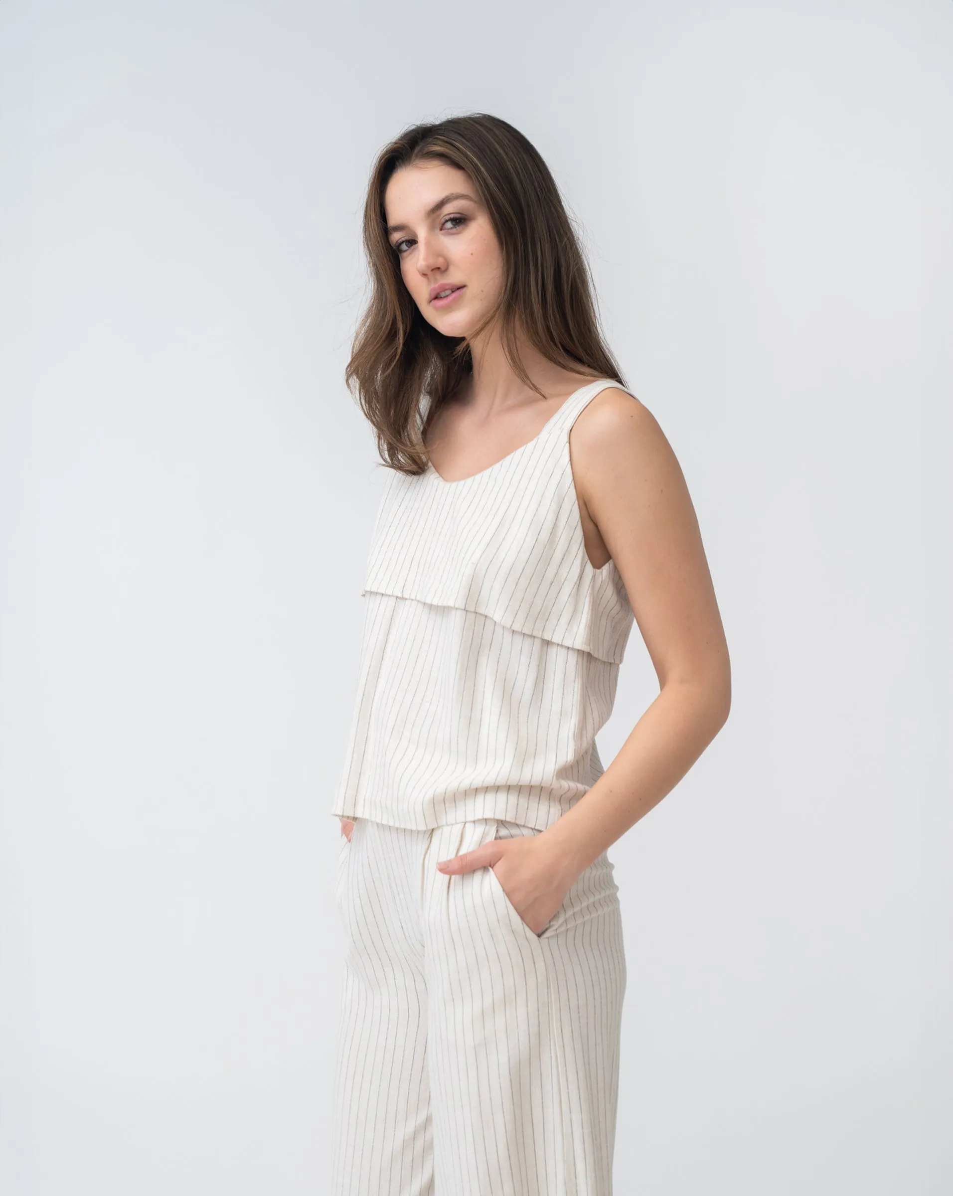FINAL SALE - Pinstripe Linen Blend Sleeveless Top sold by Adrienne Landau product image thumbnail 4