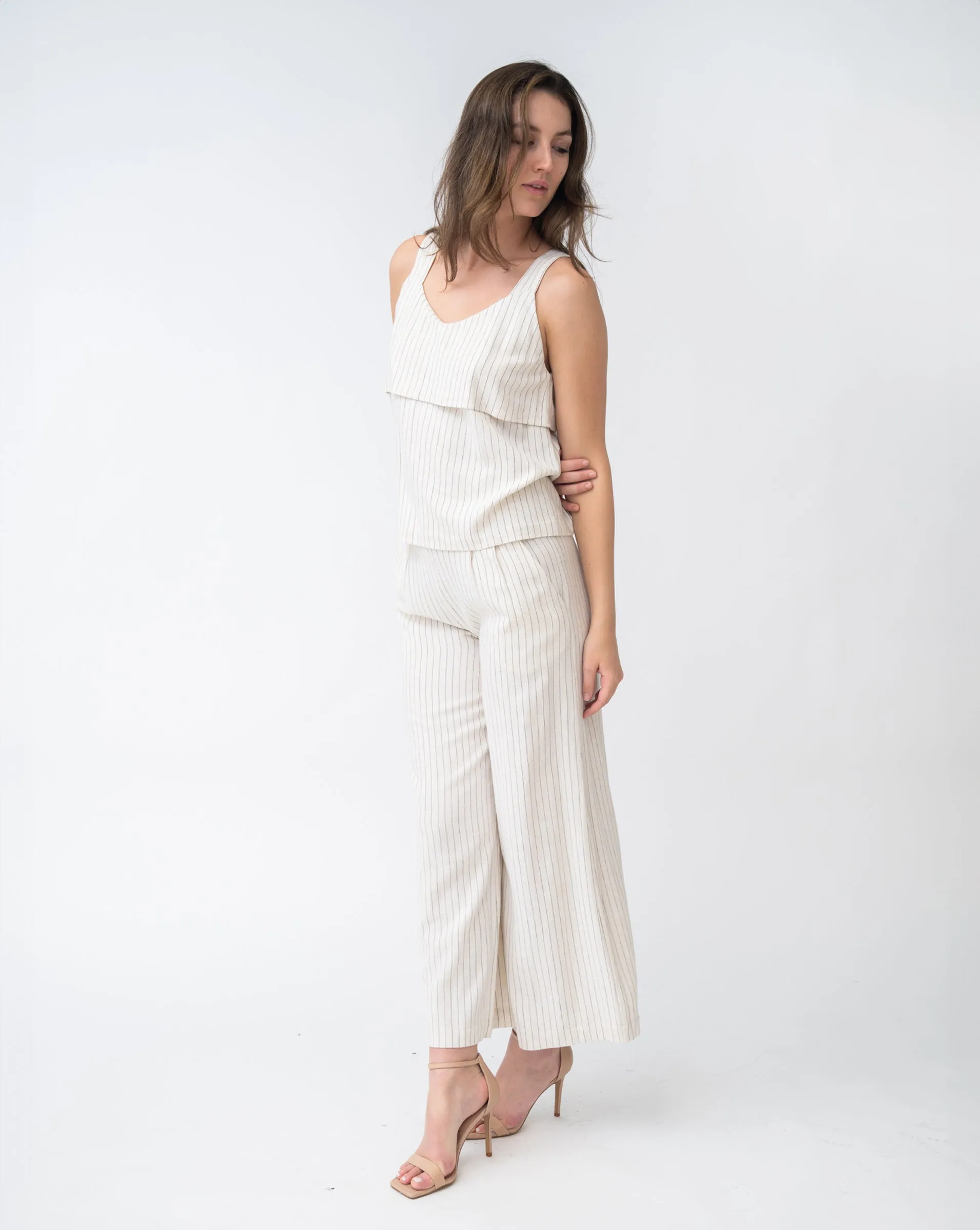 FINAL SALE - Pinstripe Linen Blend Sleeveless Top sold by Adrienne Landau product image thumbnail 5