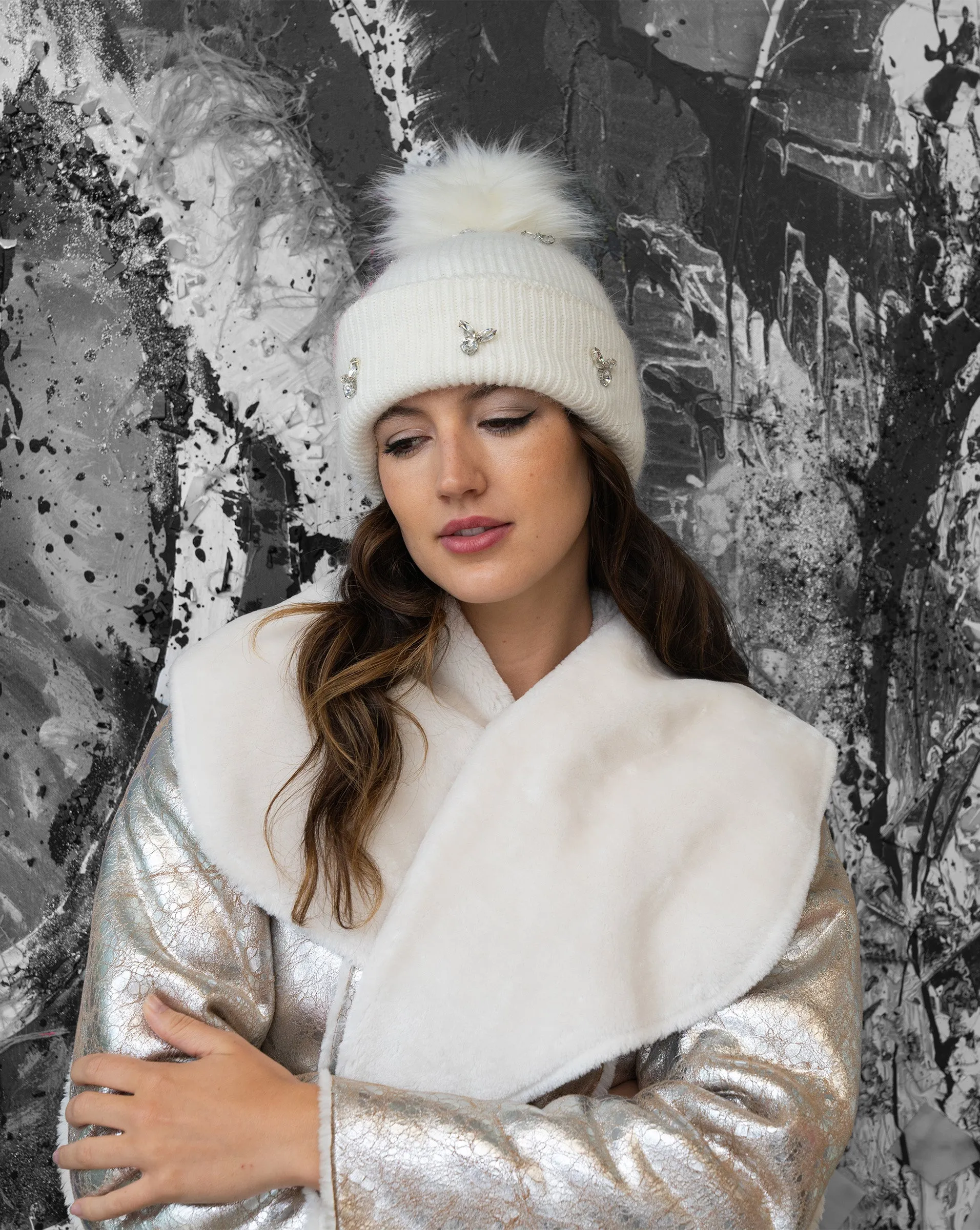 FINAL SALE - Embellished Beanie Hat with Pom-Pom sold by Adrienne Landau