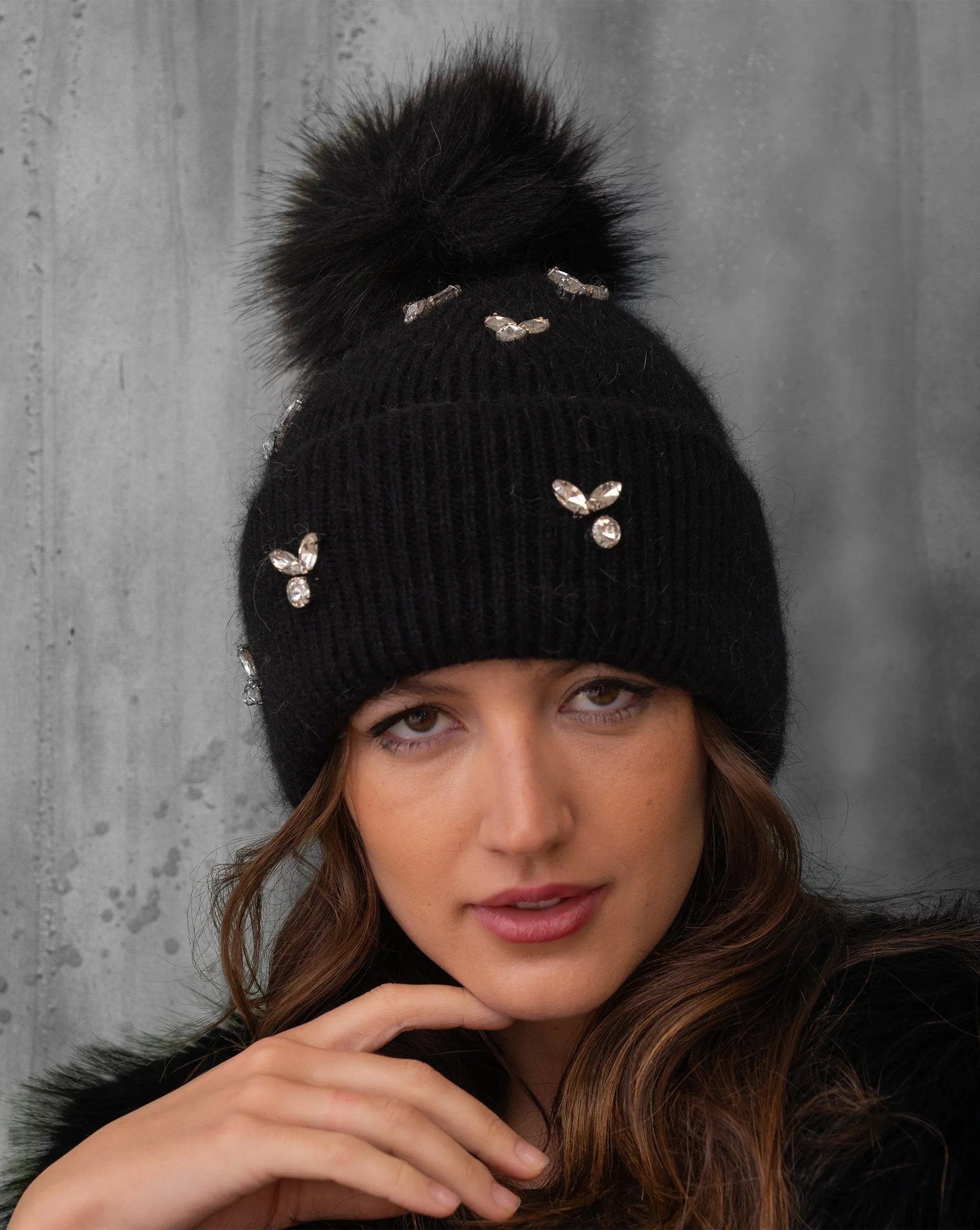 FINAL SALE - Embellished Beanie Hat with Pom-Pom sold by Adrienne Landau product image thumbnail 2
