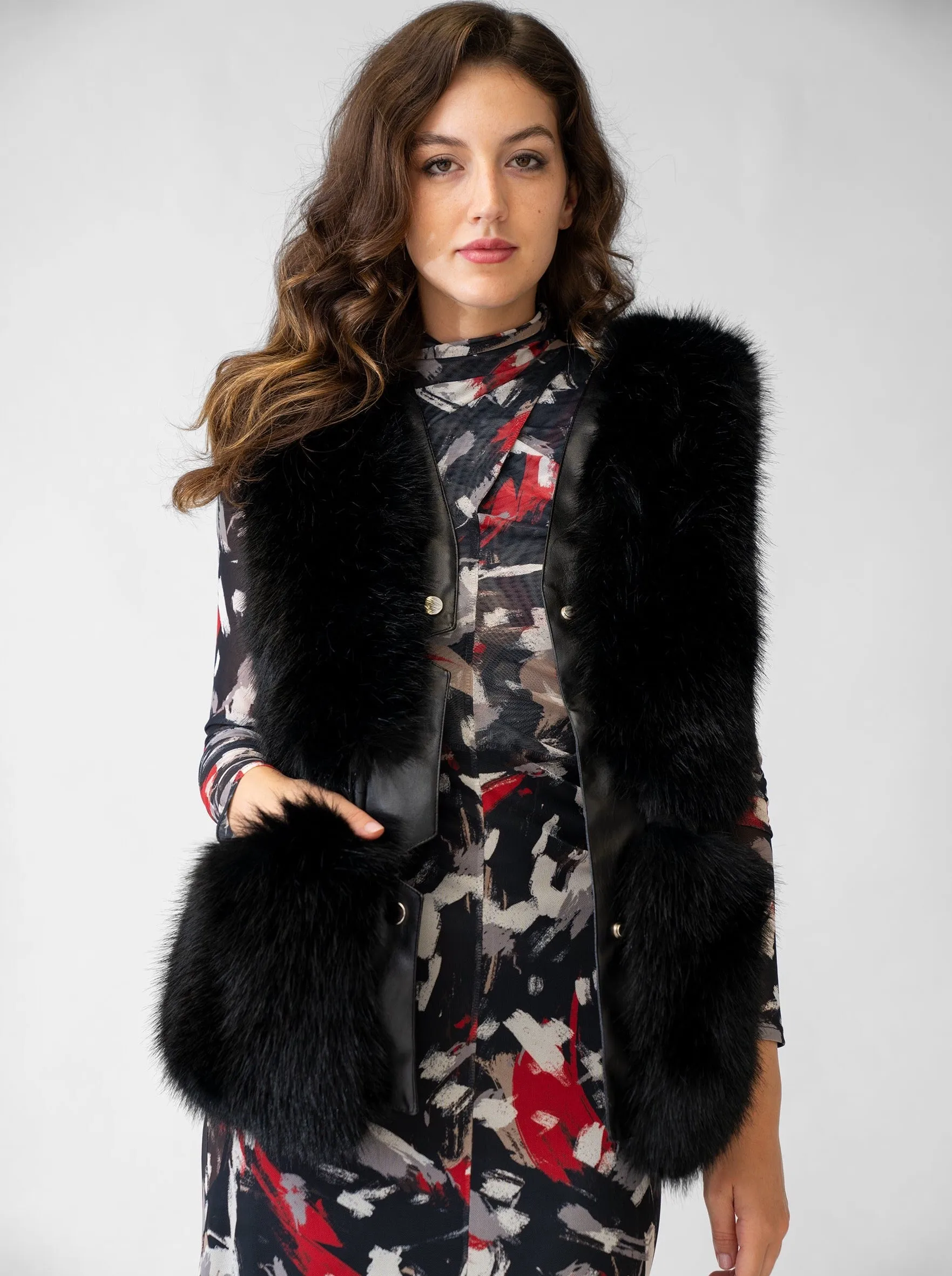 FINAL SALE - Snap Front Faux Fur & Faux Leather Vest sold by Adrienne Landau