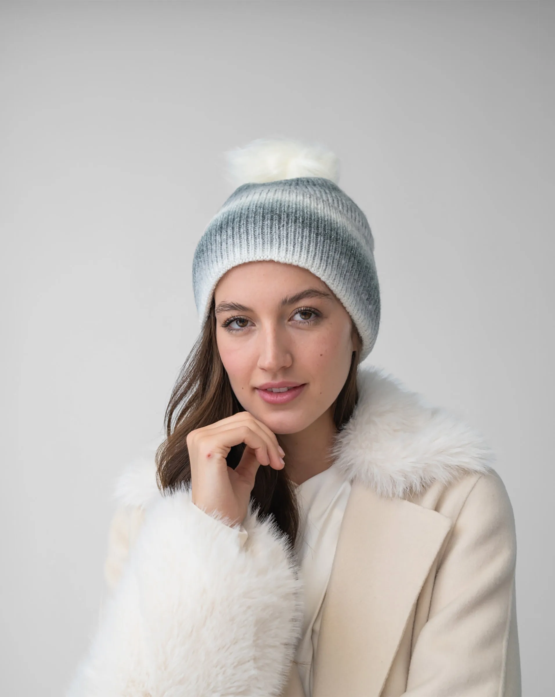 FINAL SALE - Ombre Stripe Faux Fur Pom-Pom Hat sold by Adrienne Landau product image thumbnail 2