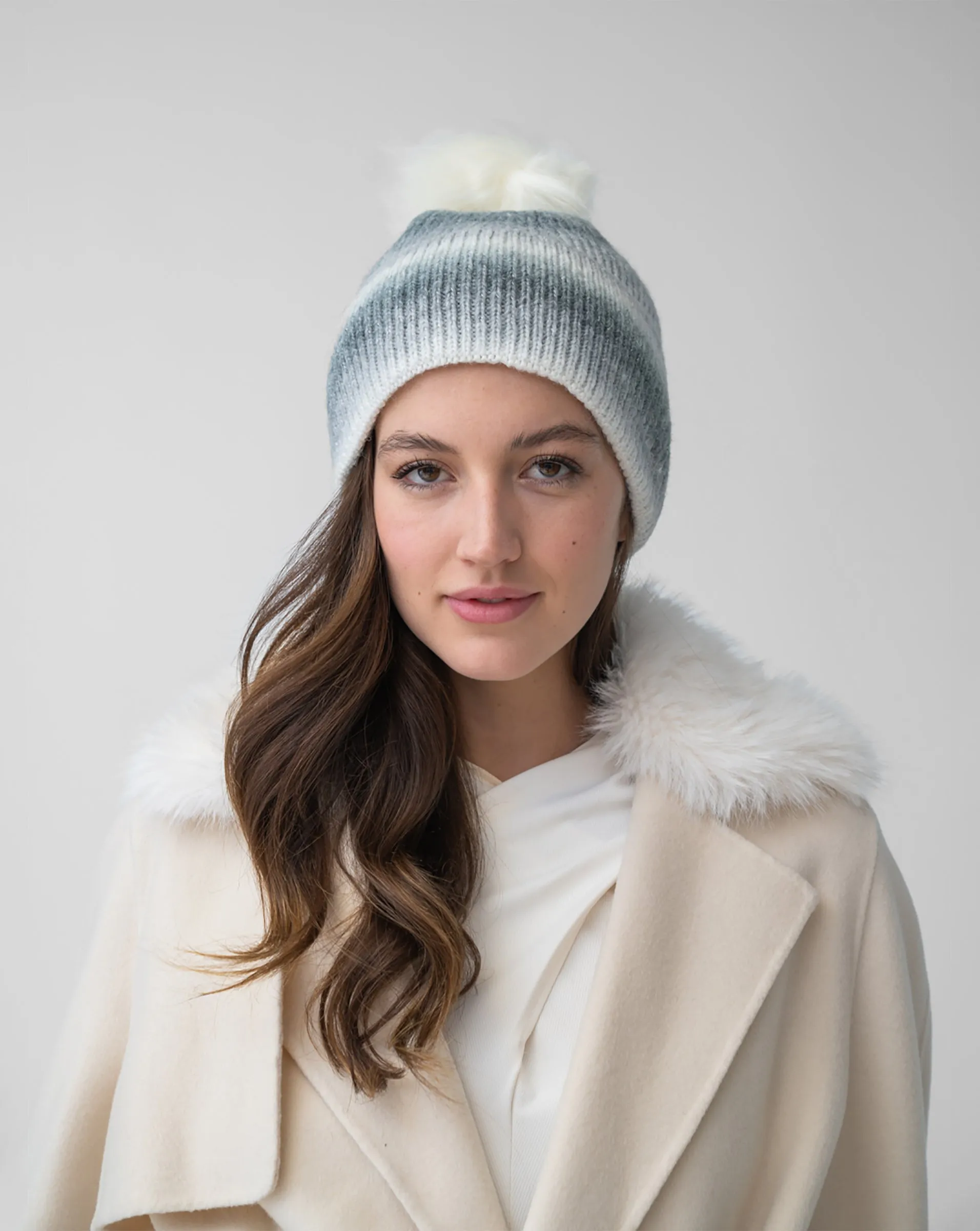 FINAL SALE - Ombre Stripe Faux Fur Pom-Pom Hat sold by Adrienne Landau