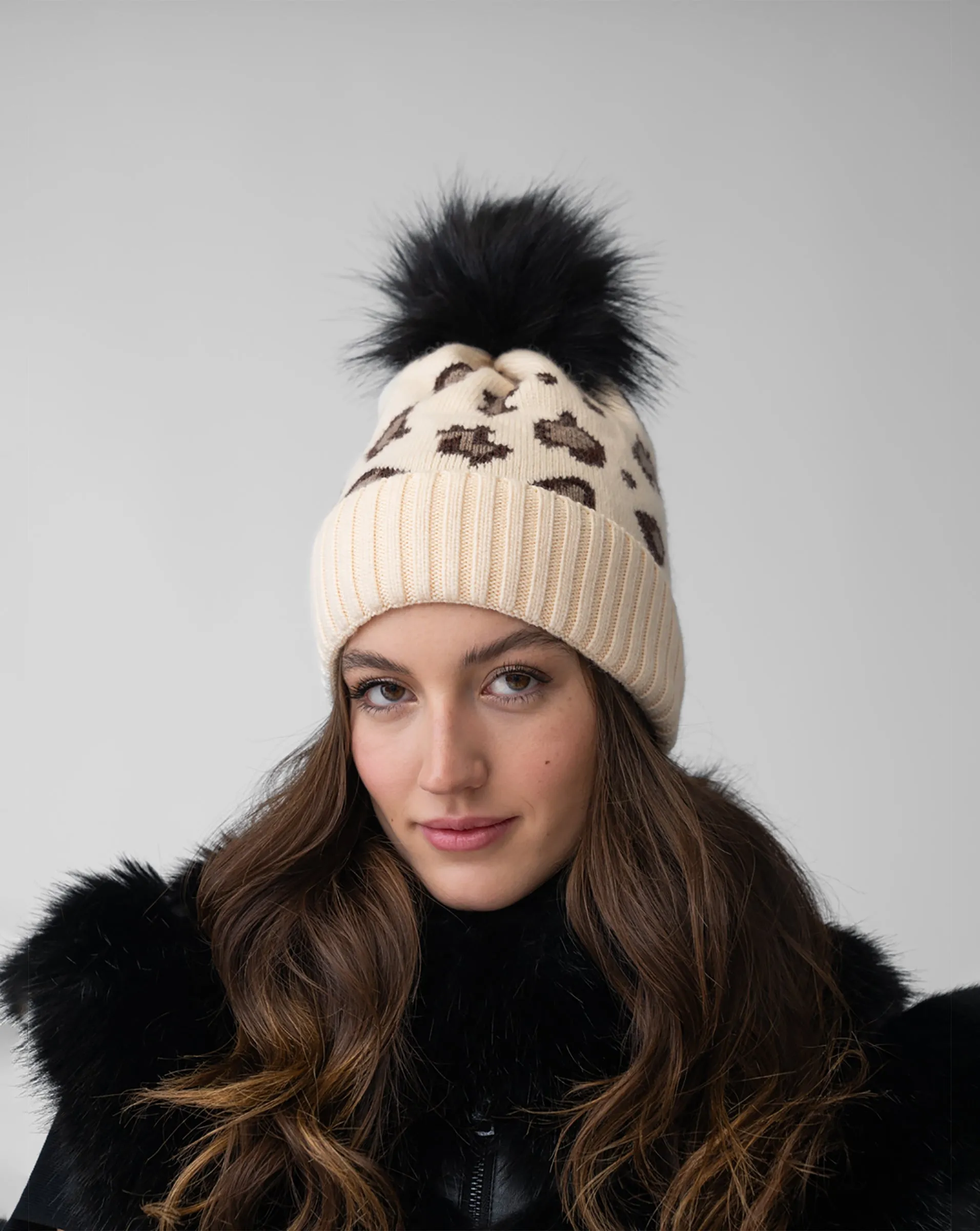 FINAL SALE - Animal Print Faux Fur Pom-Pom Hat sold by Adrienne Landau product image thumbnail 2
