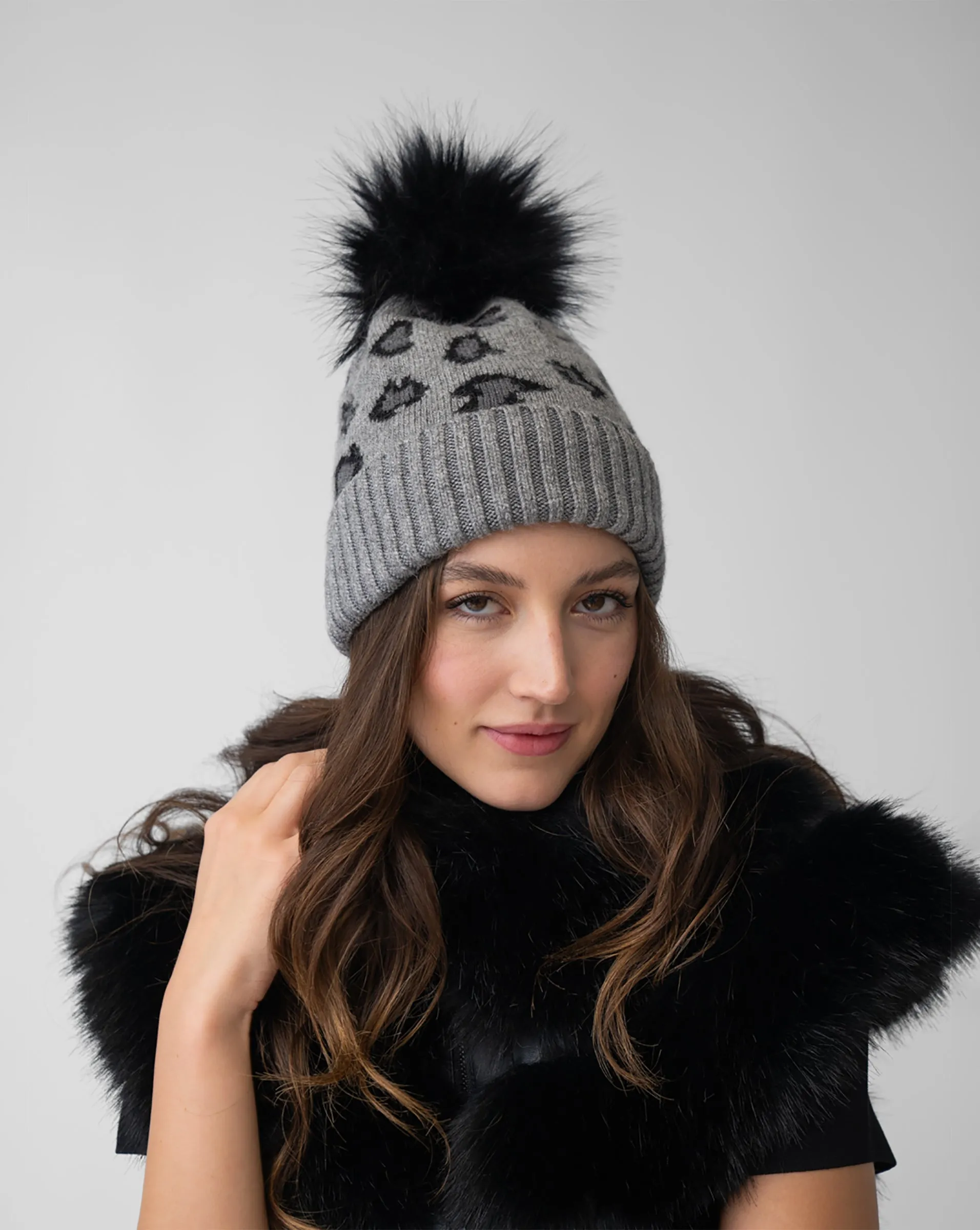 FINAL SALE - Animal Print Faux Fur Pom-Pom Hat sold by Adrienne Landau