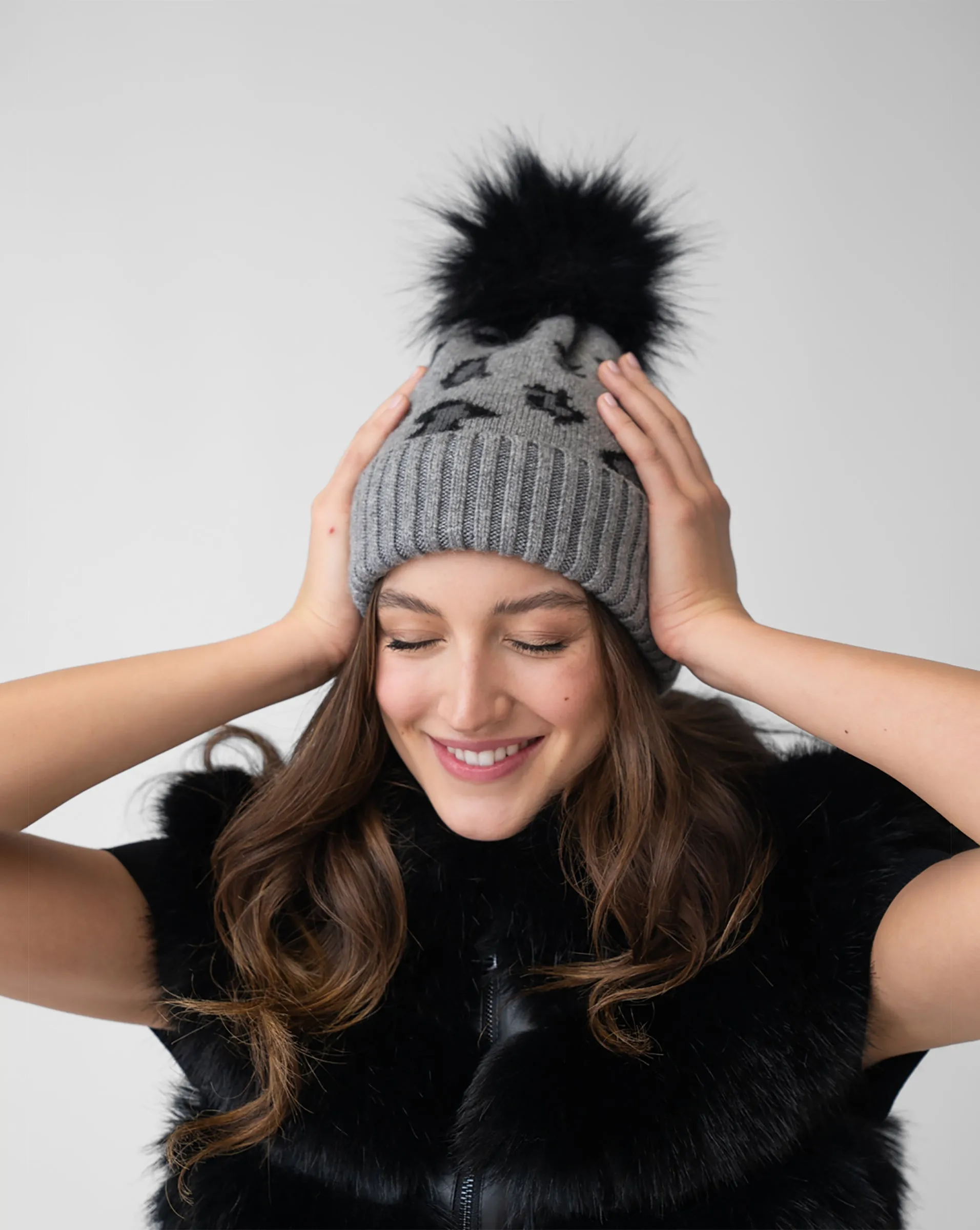 FINAL SALE - Animal Print Faux Fur Pom-Pom Hat sold by Adrienne Landau product image thumbnail 2