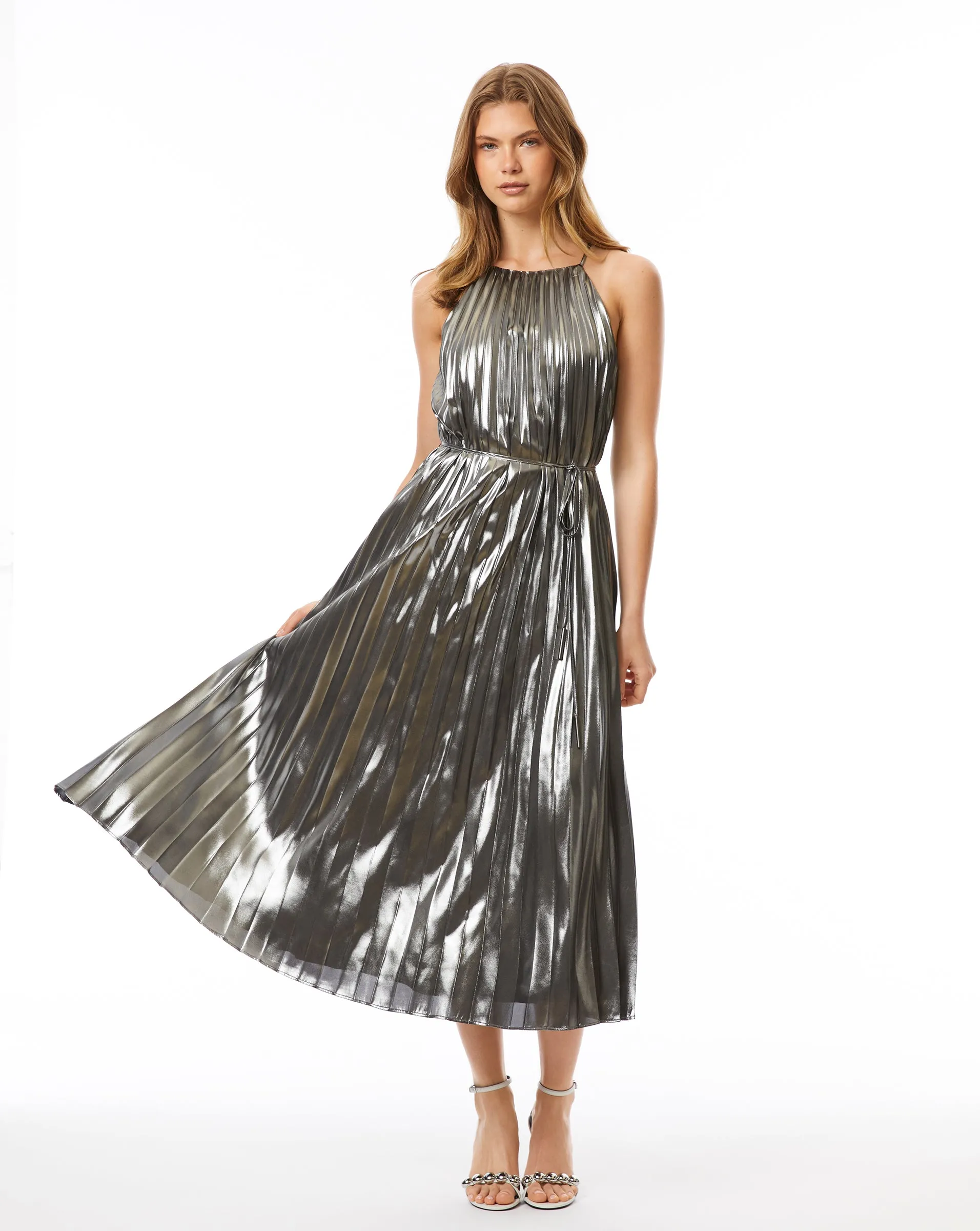 FINAL SALE - Metallic Silver Halter Dress sold by Adrienne Landau