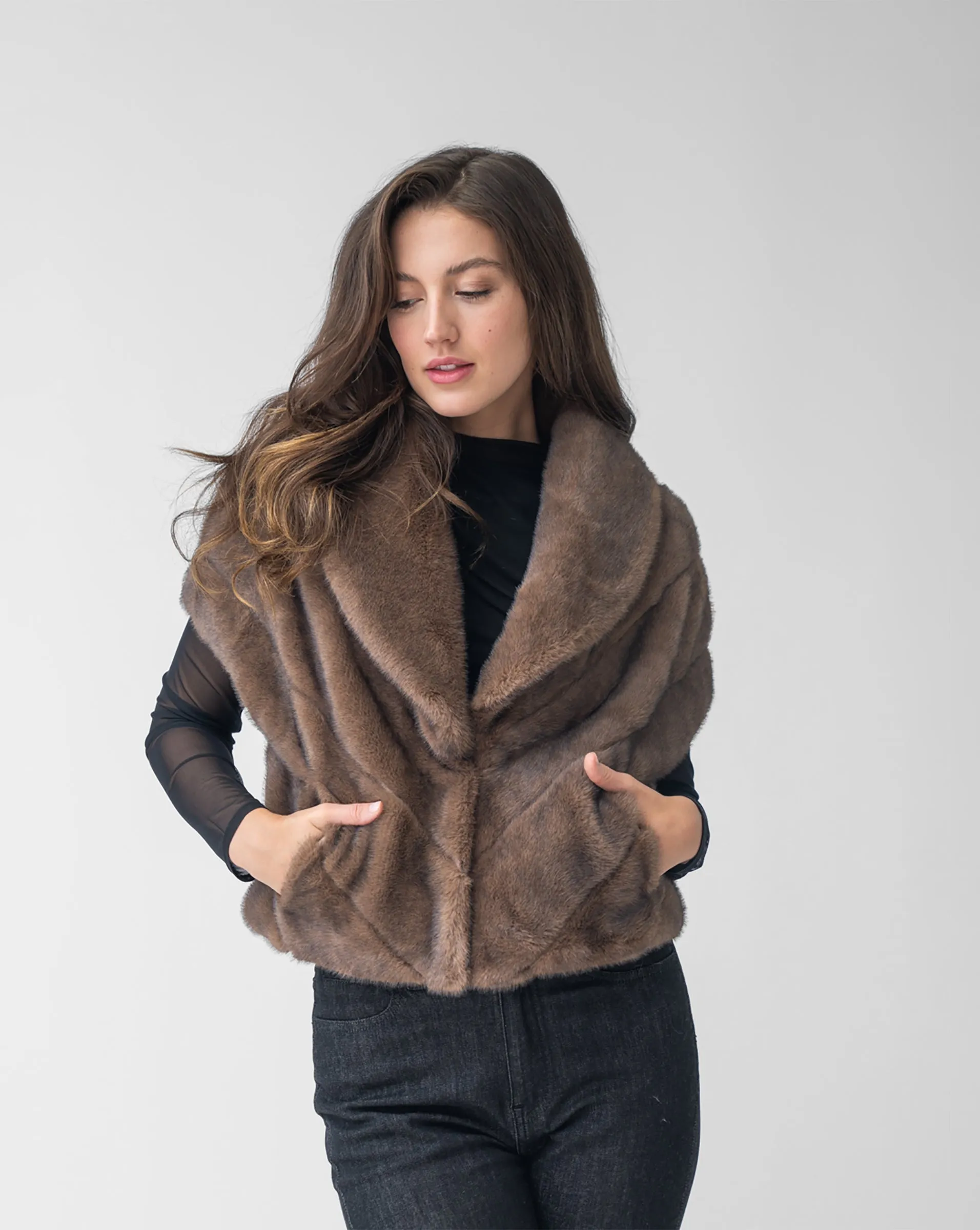 FINAL SALE - Shawl Collar Faux Fur Vest sold by Adrienne Landau