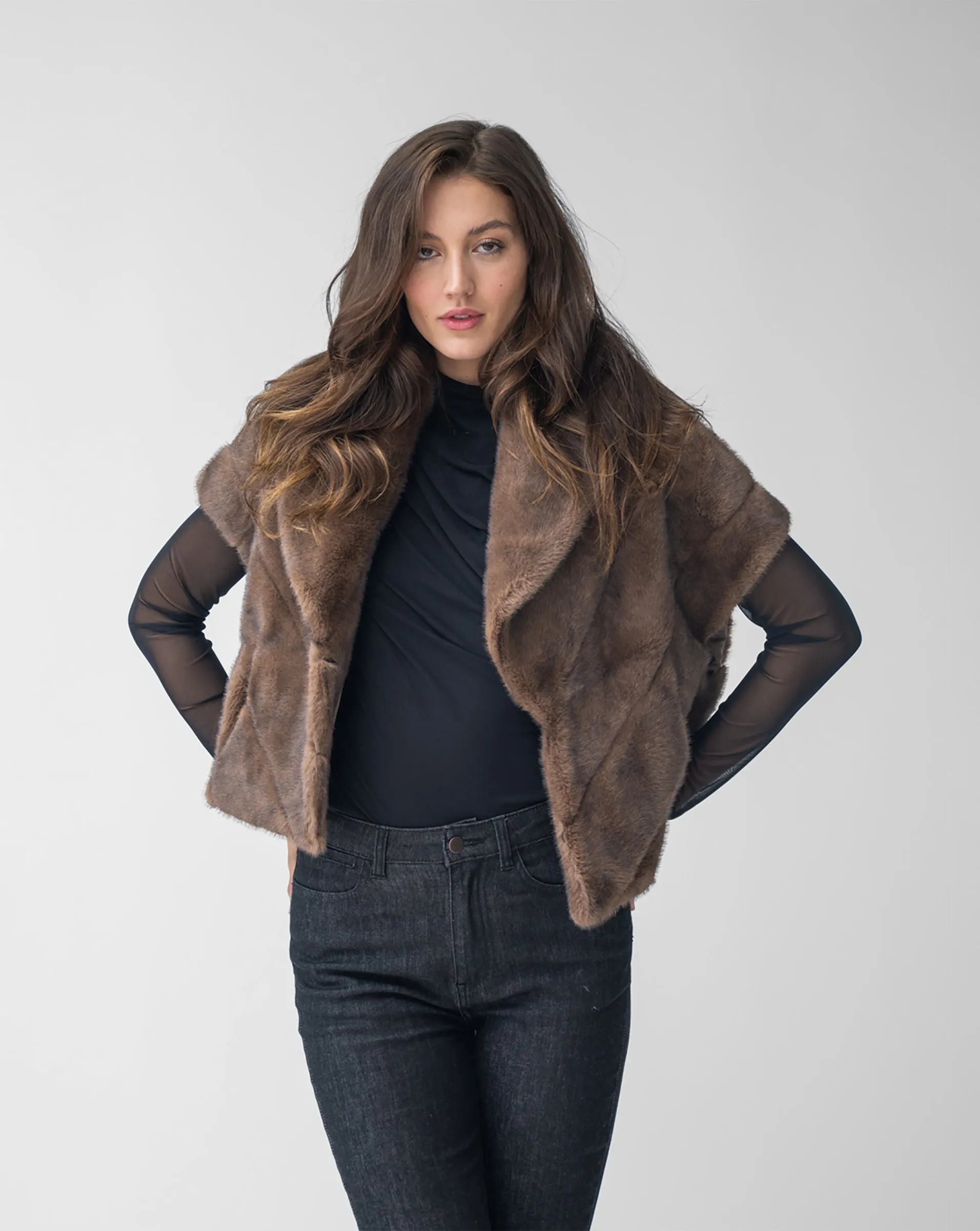 FINAL SALE - Shawl Collar Faux Fur Vest sold by Adrienne Landau product image thumbnail 3
