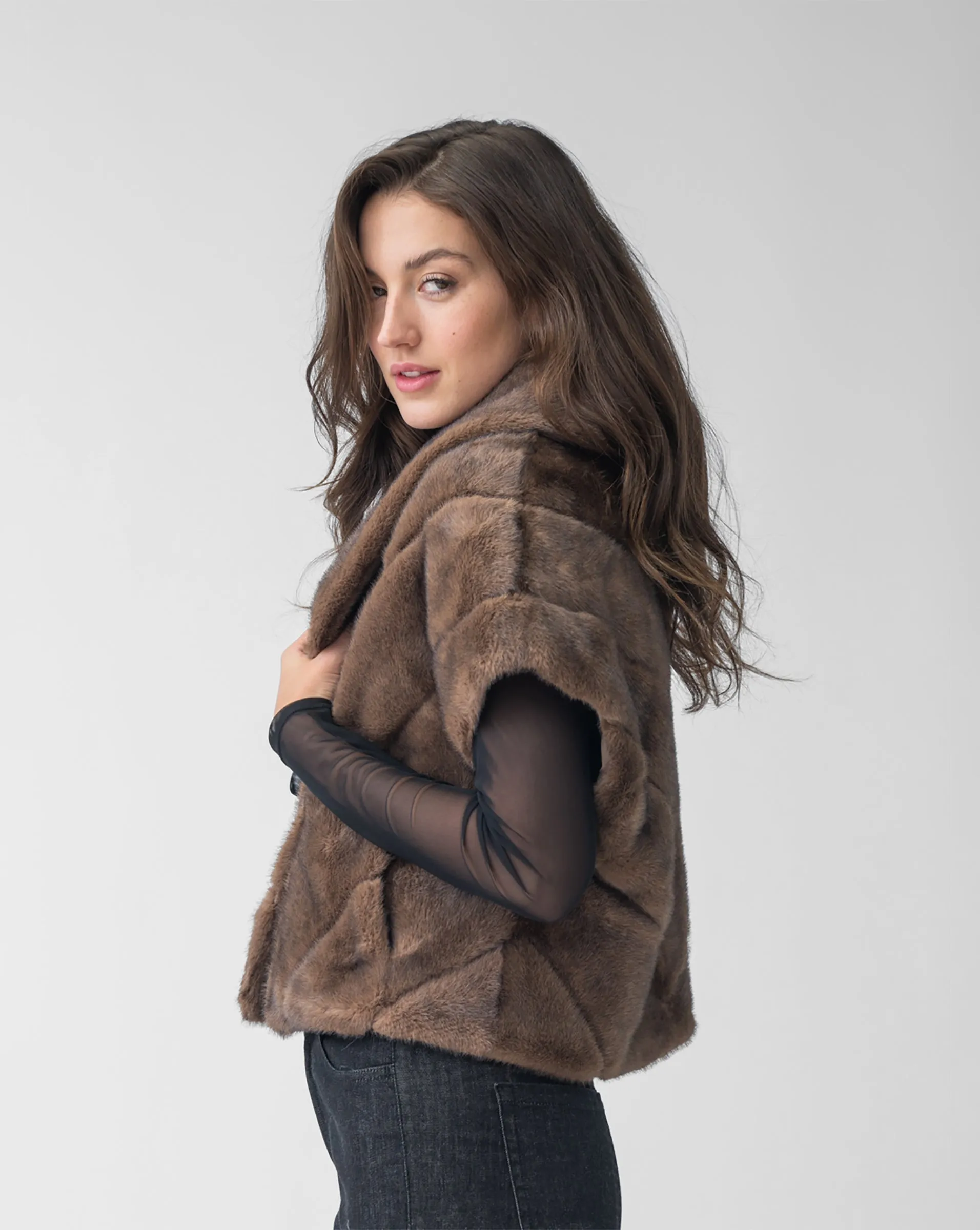 FINAL SALE - Shawl Collar Faux Fur Vest sold by Adrienne Landau product image thumbnail 2