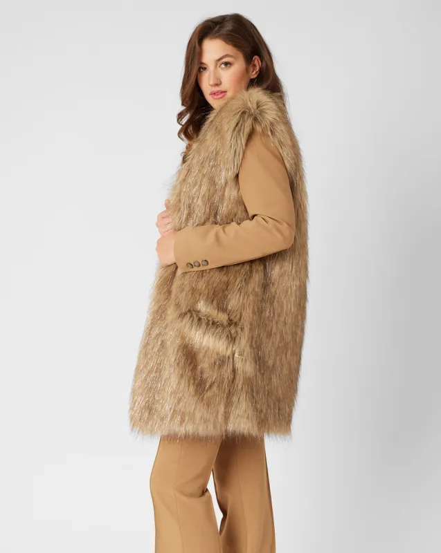 FINAL SALE - Metallic Thread Longline Faux Fur Vest sold by Adrienne Landau