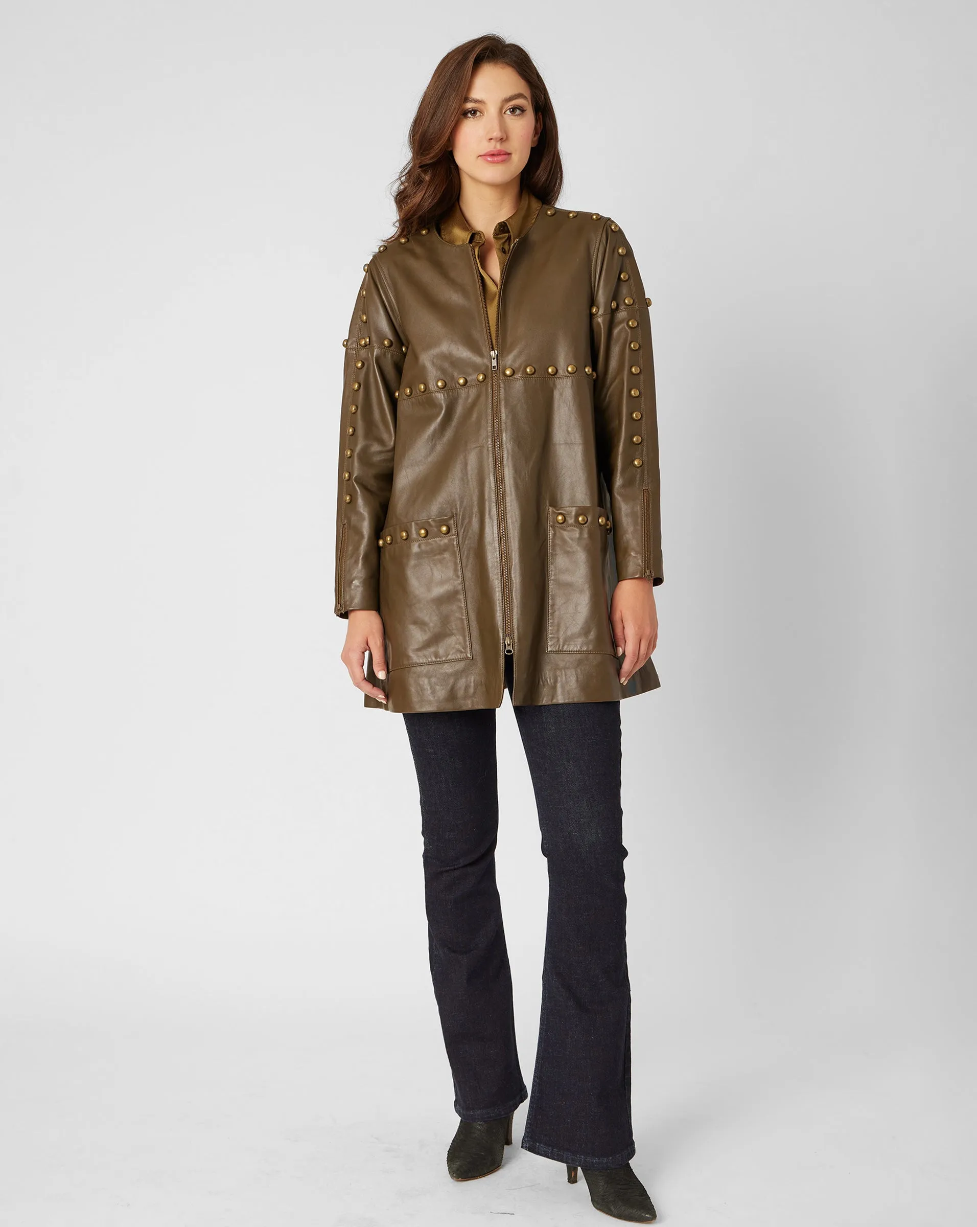 FINAL SALE - Brass Stud Leather Jacket sold by Adrienne Landau product image thumbnail 3