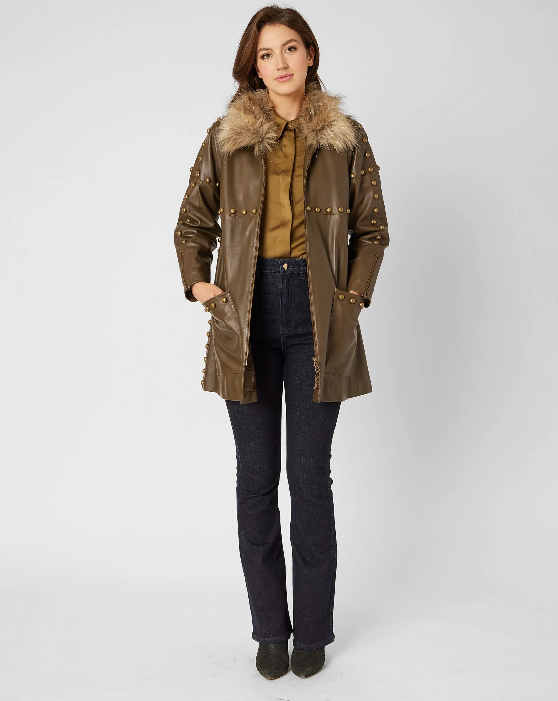 FINAL SALE - Brass Stud Leather Jacket sold by Adrienne Landau product image thumbnail 2