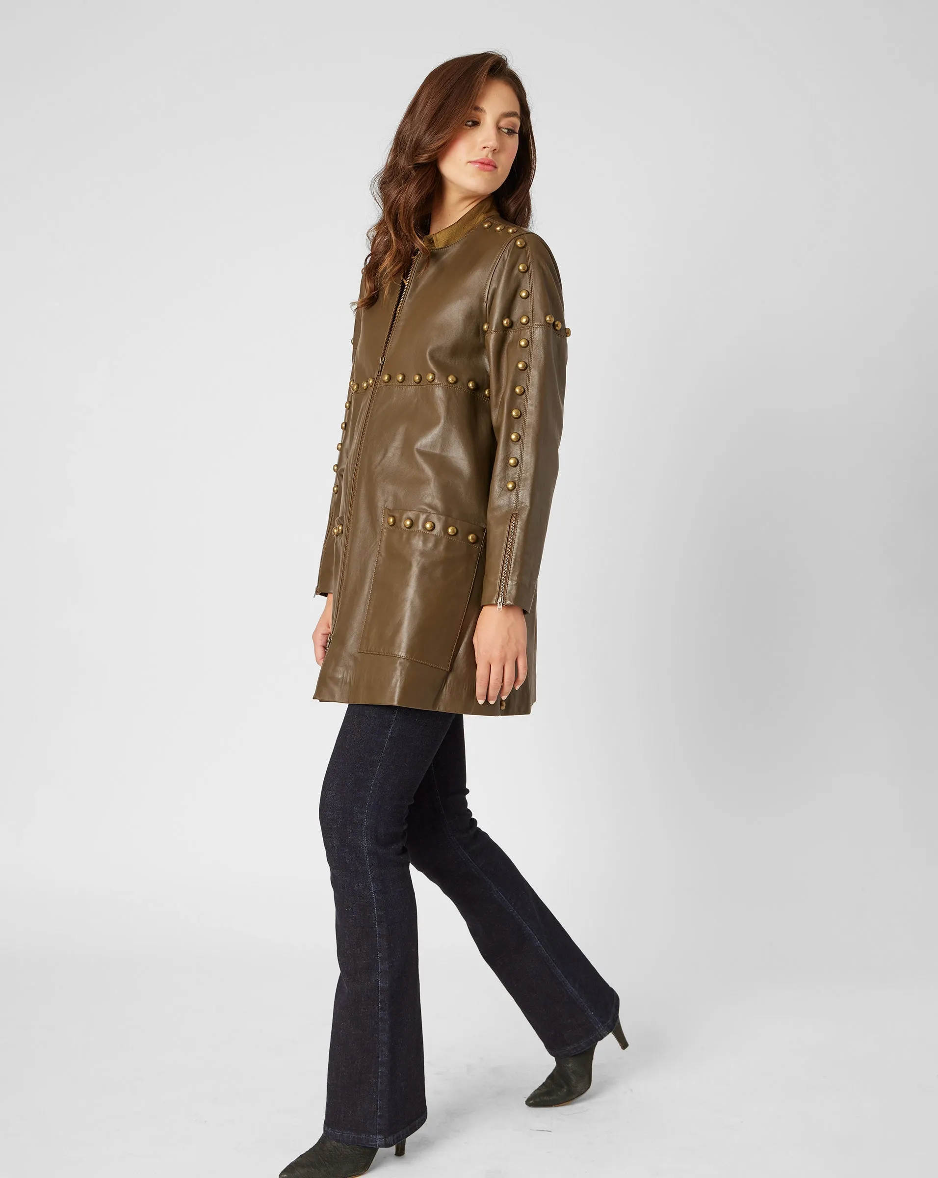 FINAL SALE - Brass Stud Leather Jacket sold by Adrienne Landau product image thumbnail 4