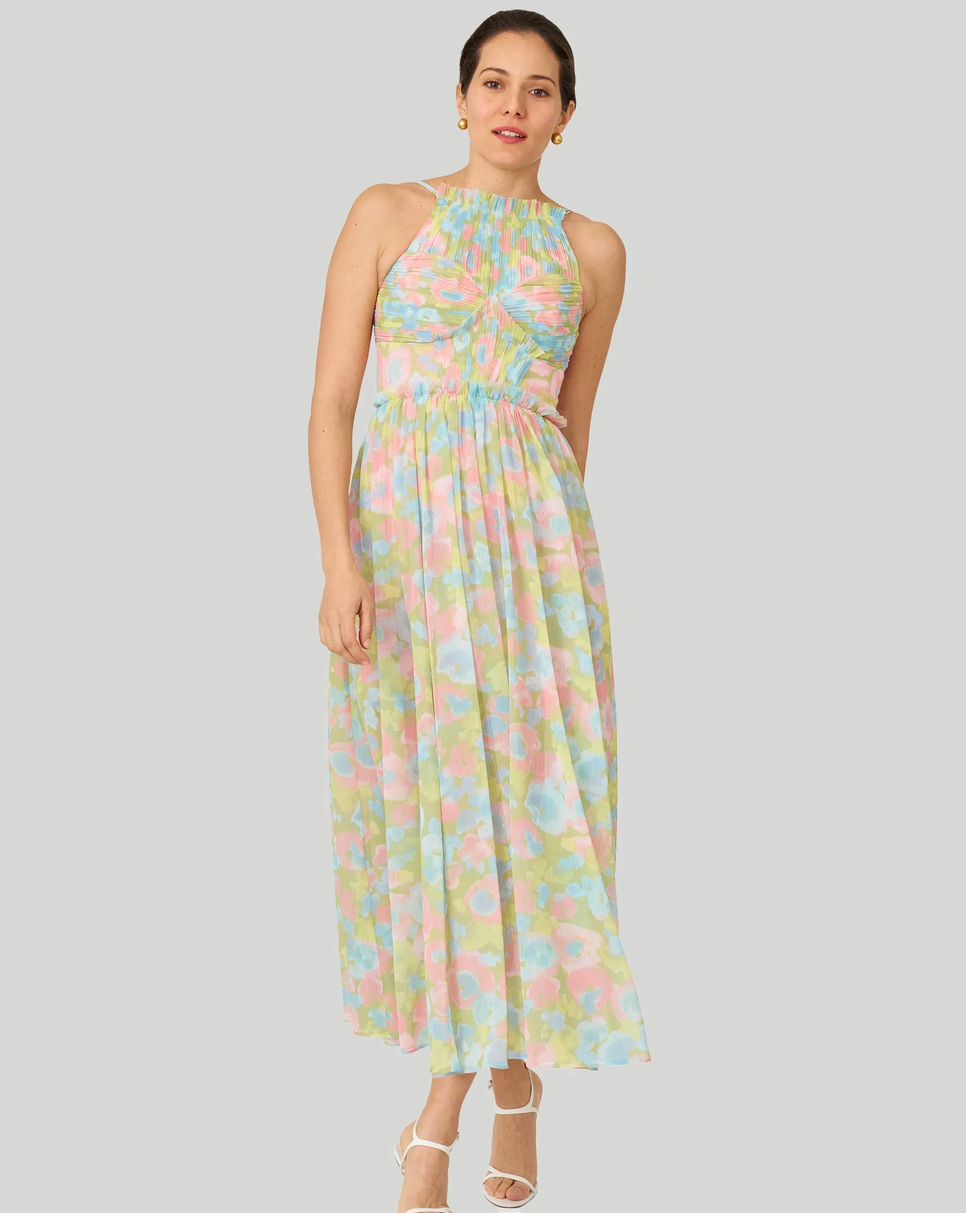 Floral Pleated Bodice Halter Midi Dress sold by Adrienne Landau product image thumbnail 5