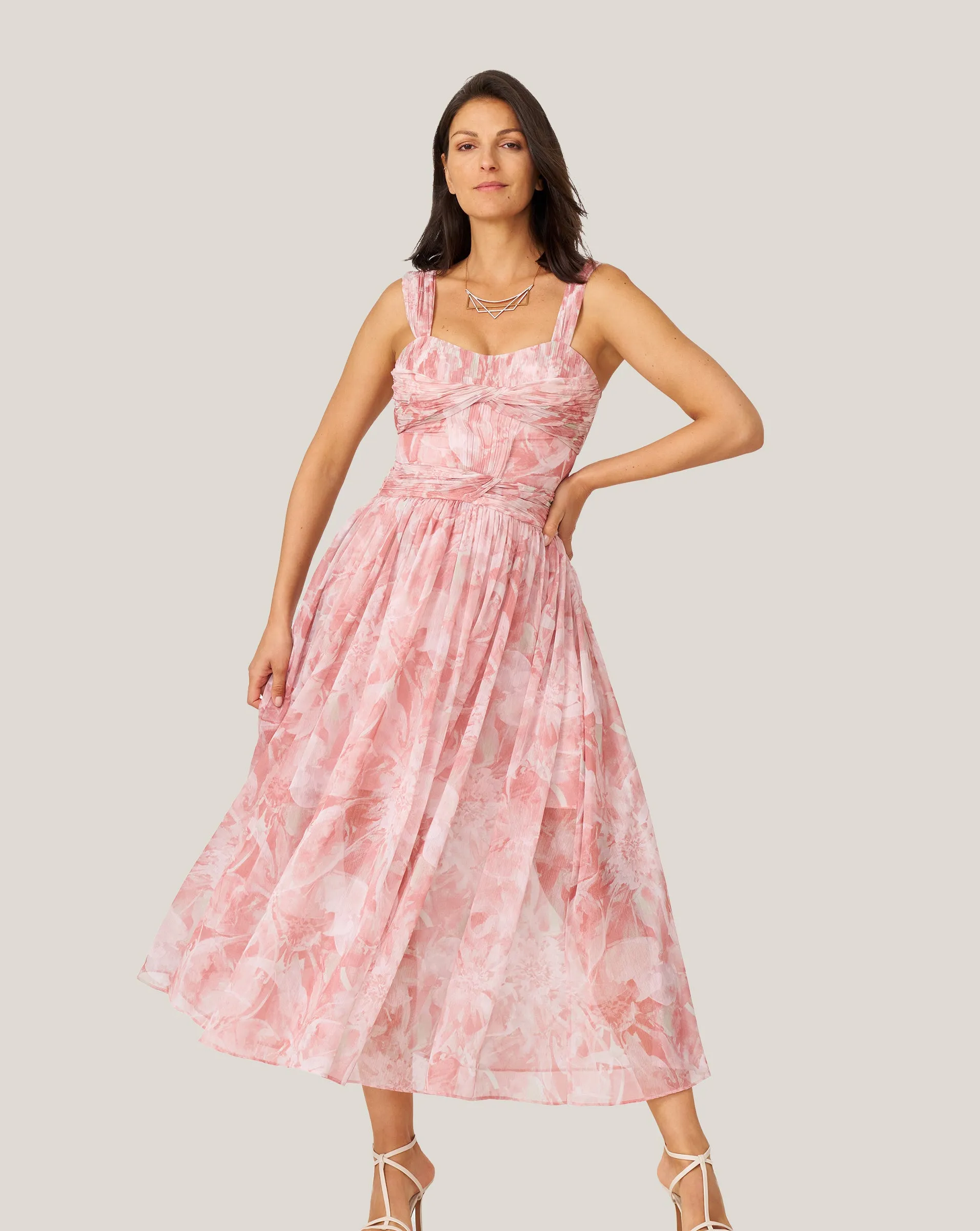 Floral Twist Pleated Midi Dress sold by Adrienne Landau