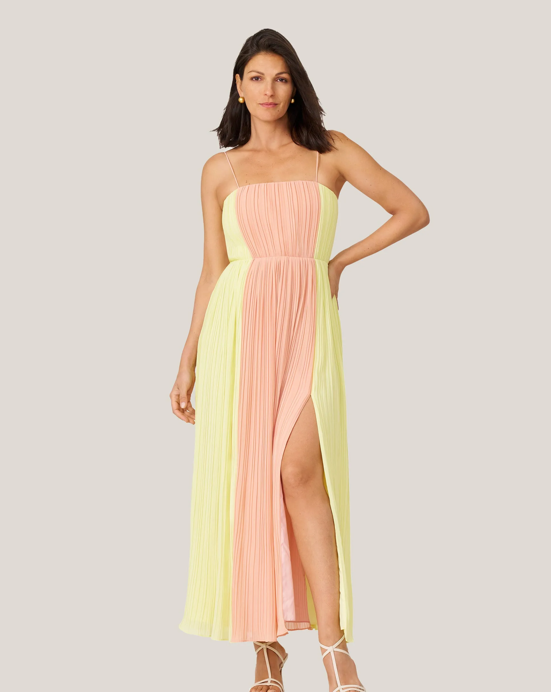 Pleated Color Block Midi Dress sold by Adrienne Landau