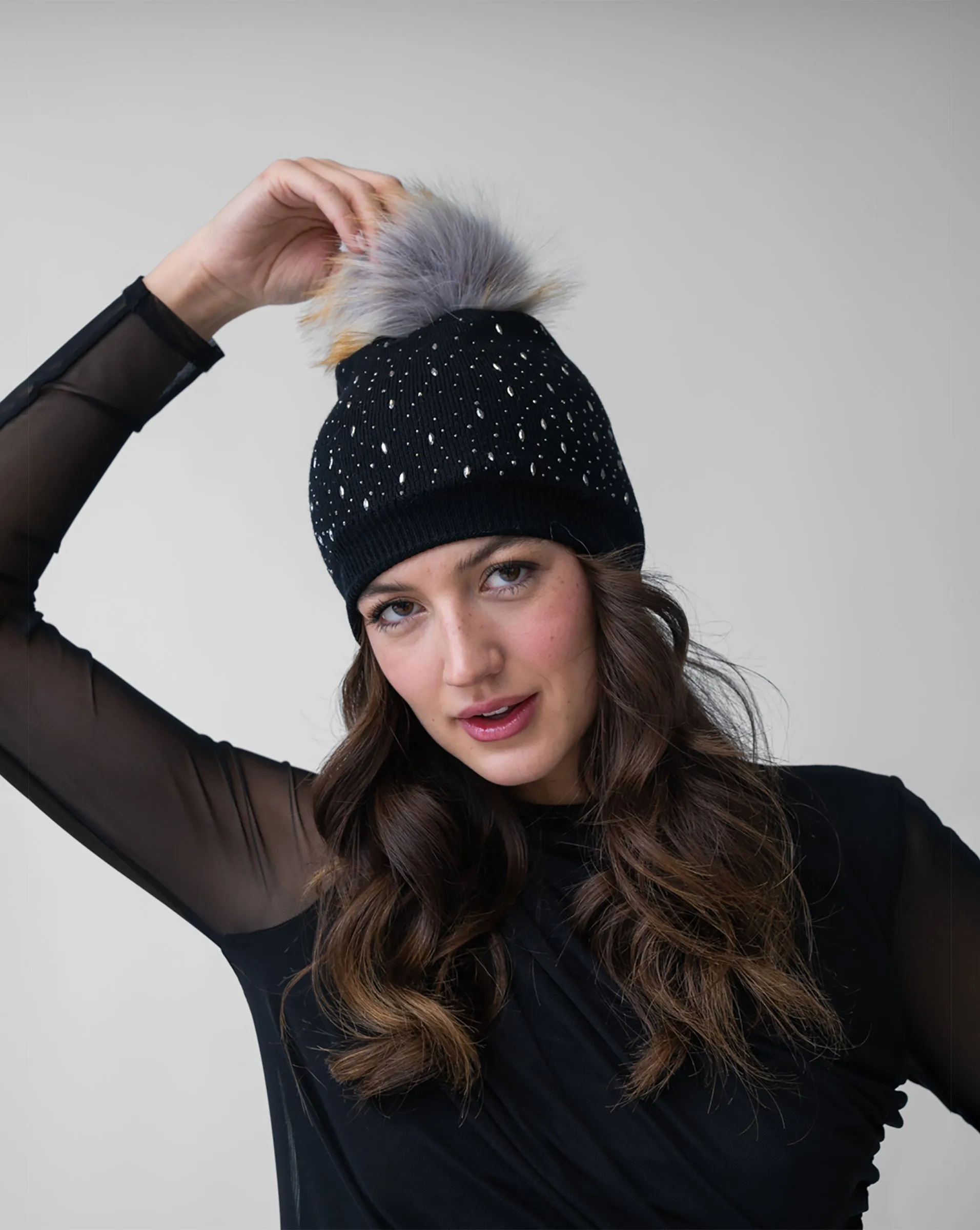 Crystal & Faux Fur Beanie Hat sold by Adrienne Landau