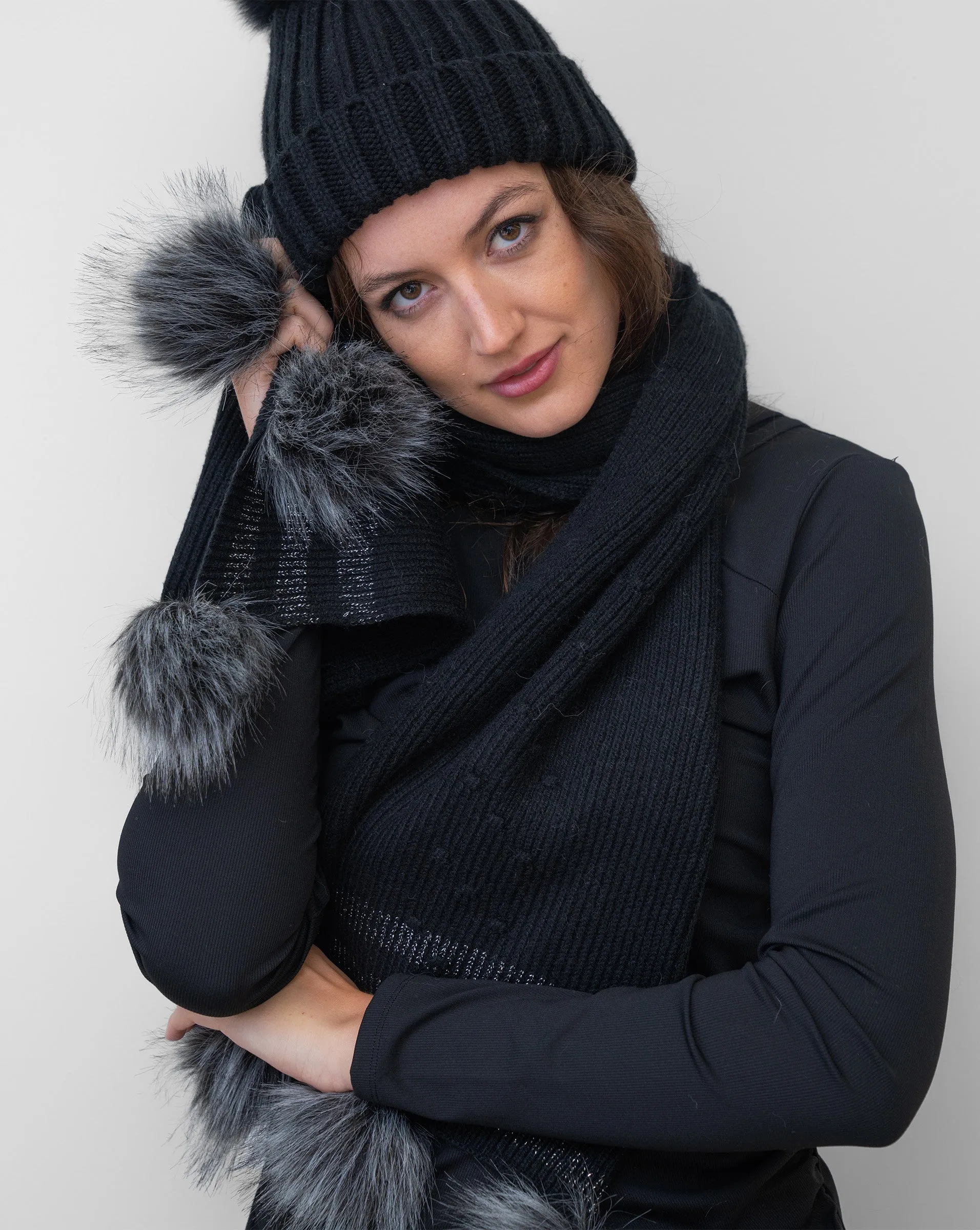 Scarf with Faux Fur Pom-Pom sold by Adrienne Landau product image thumbnail 3