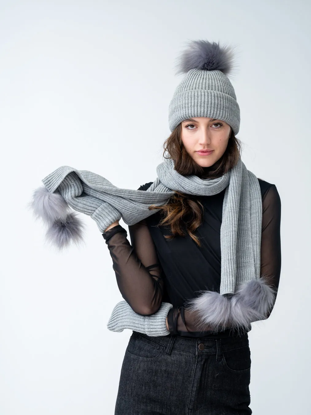 Scarf with Faux Fur Pom-Pom sold by Adrienne Landau product image thumbnail 2