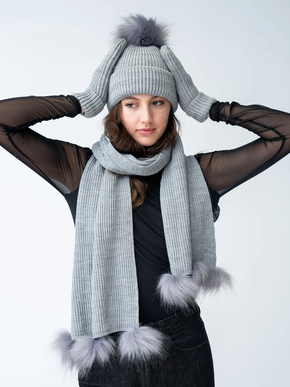 Scarf with Faux Fur Pom-Pom sold by Adrienne Landau