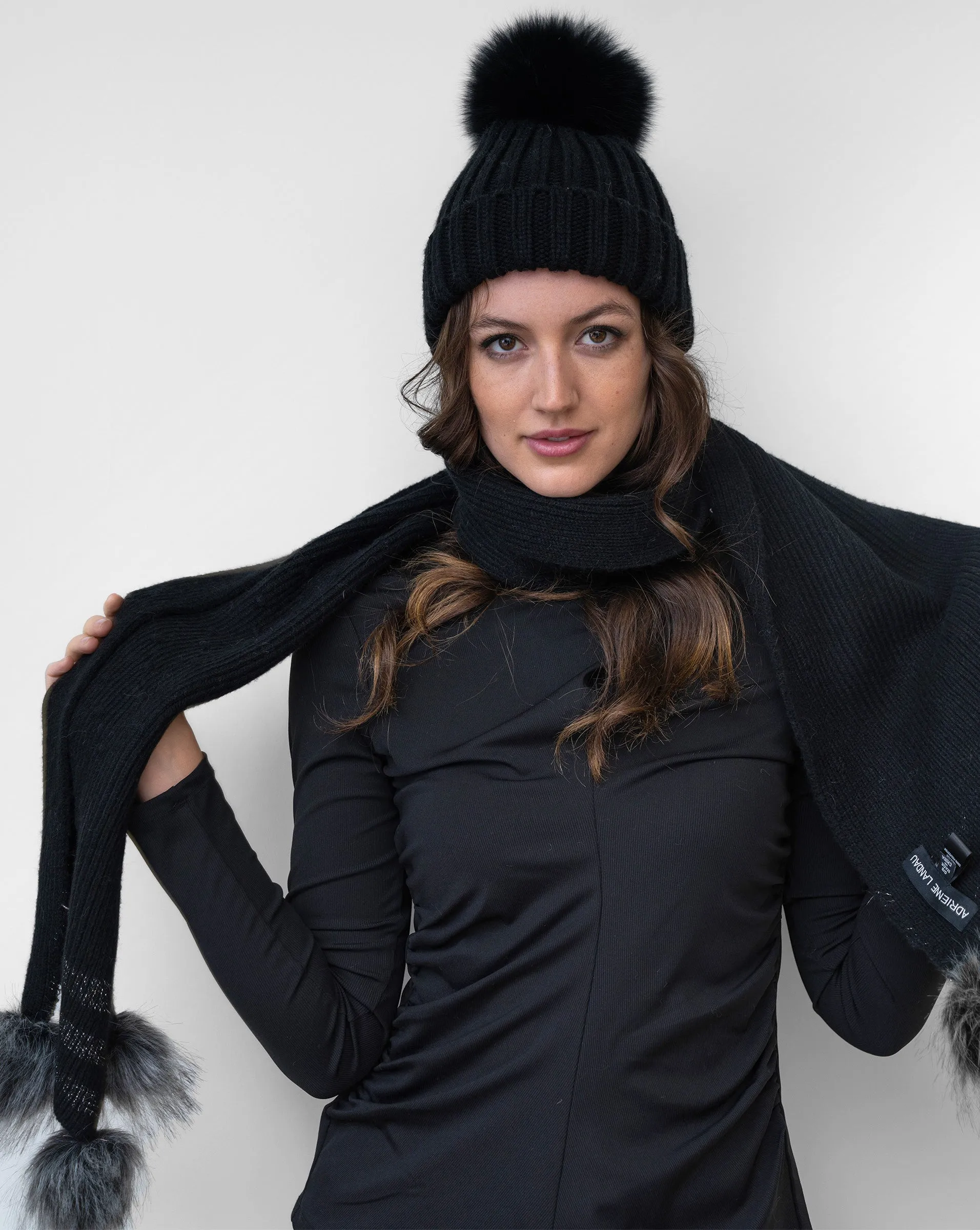 Scarf with Faux Fur Pom-Pom sold by Adrienne Landau product image thumbnail 4