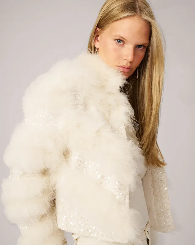 Blair Sparkle Tweed & Maribou Feather Jacket sold by Adrienne Landau