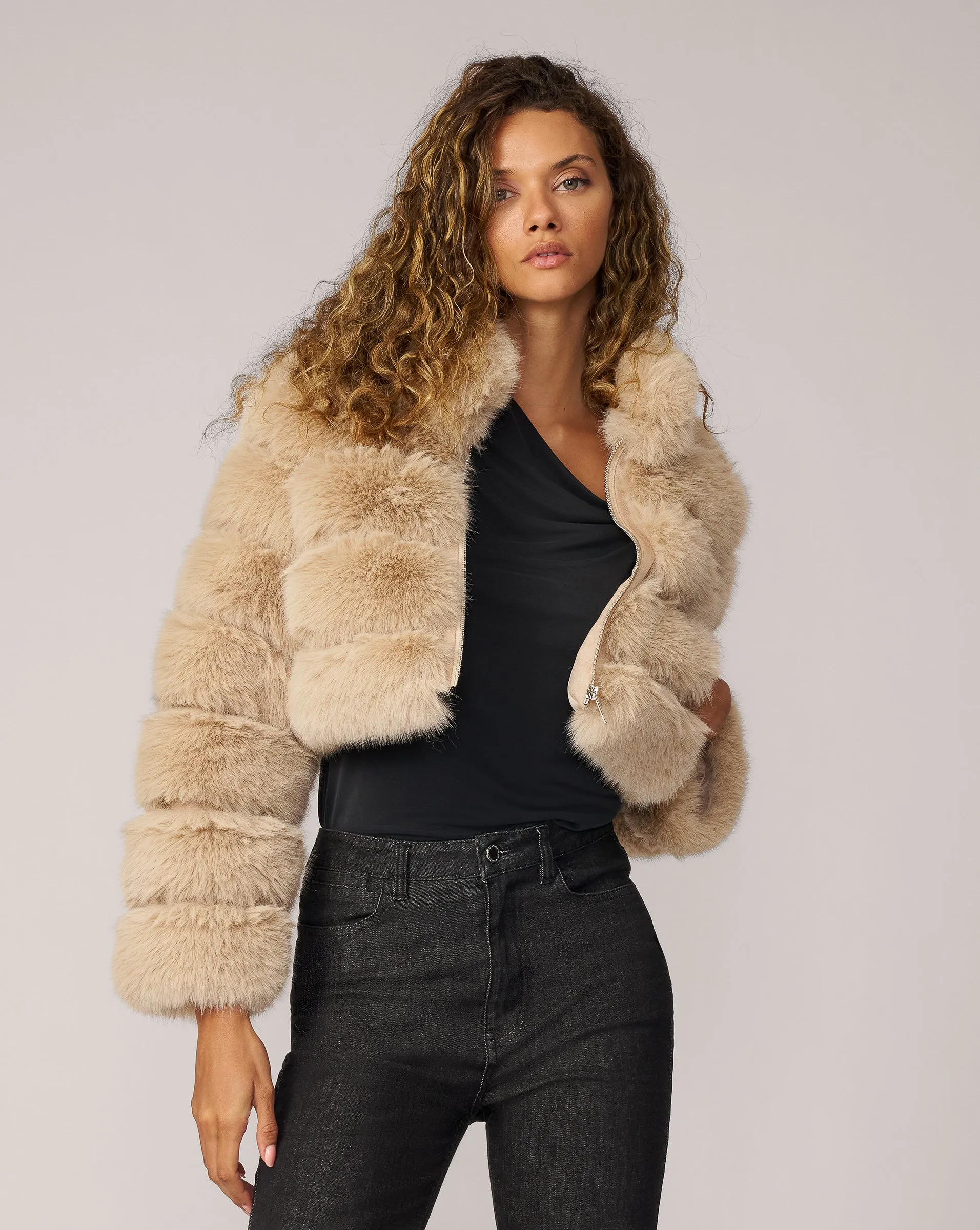 High Collar Fox Faux Fur Jacket sold by Adrienne Landau
