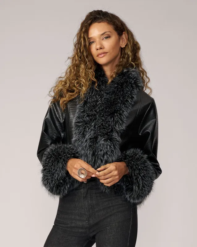 Ivy Croc Stamped Faux Leather & Fur Jacket sold by Adrienne Landau