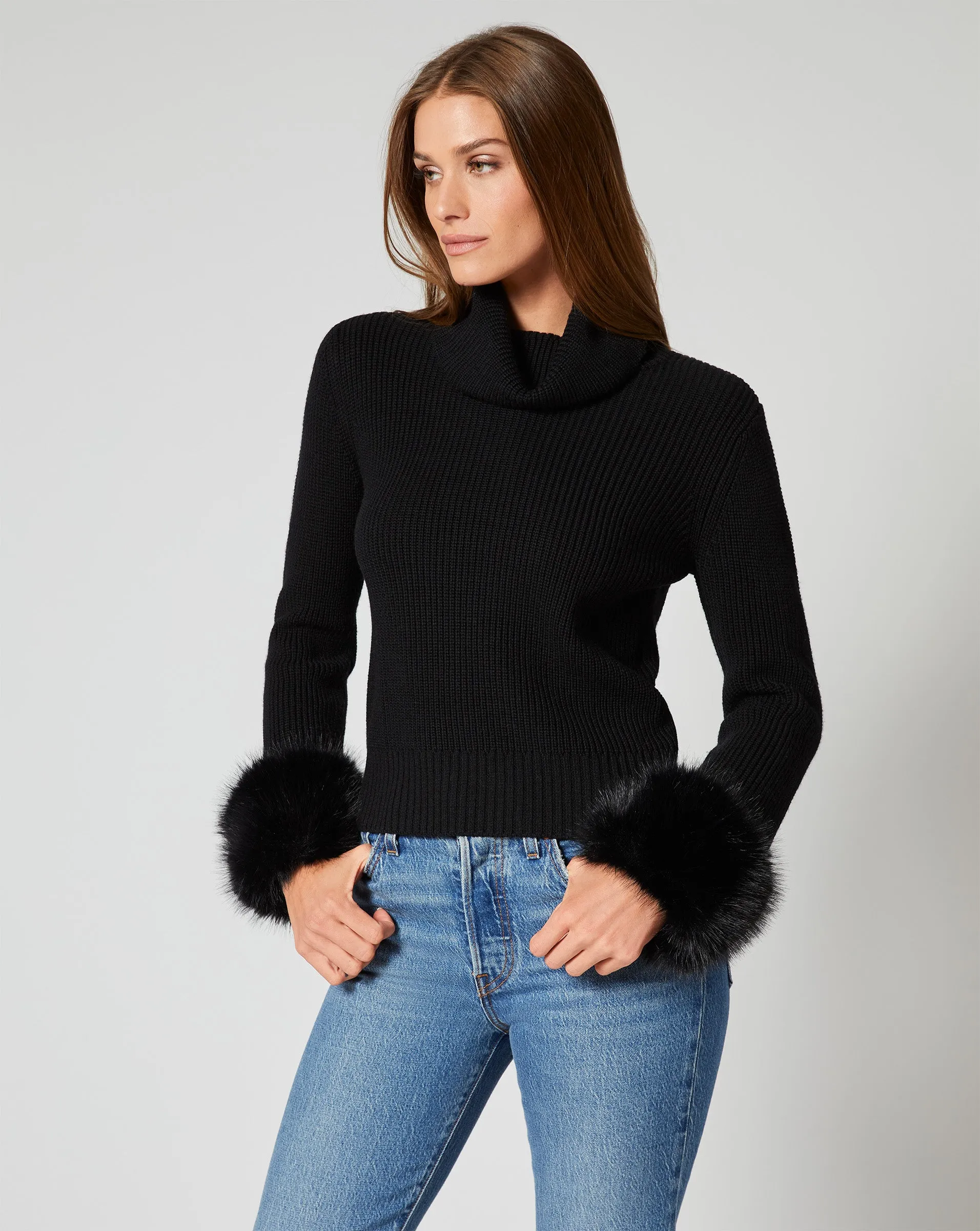 Alps Removable Faux Fur Turtleneck Sweater sold by Adrienne Landau