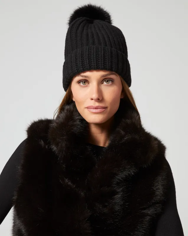 Faux Fur Pom-Pom Knit Beanie sold by Adrienne Landau