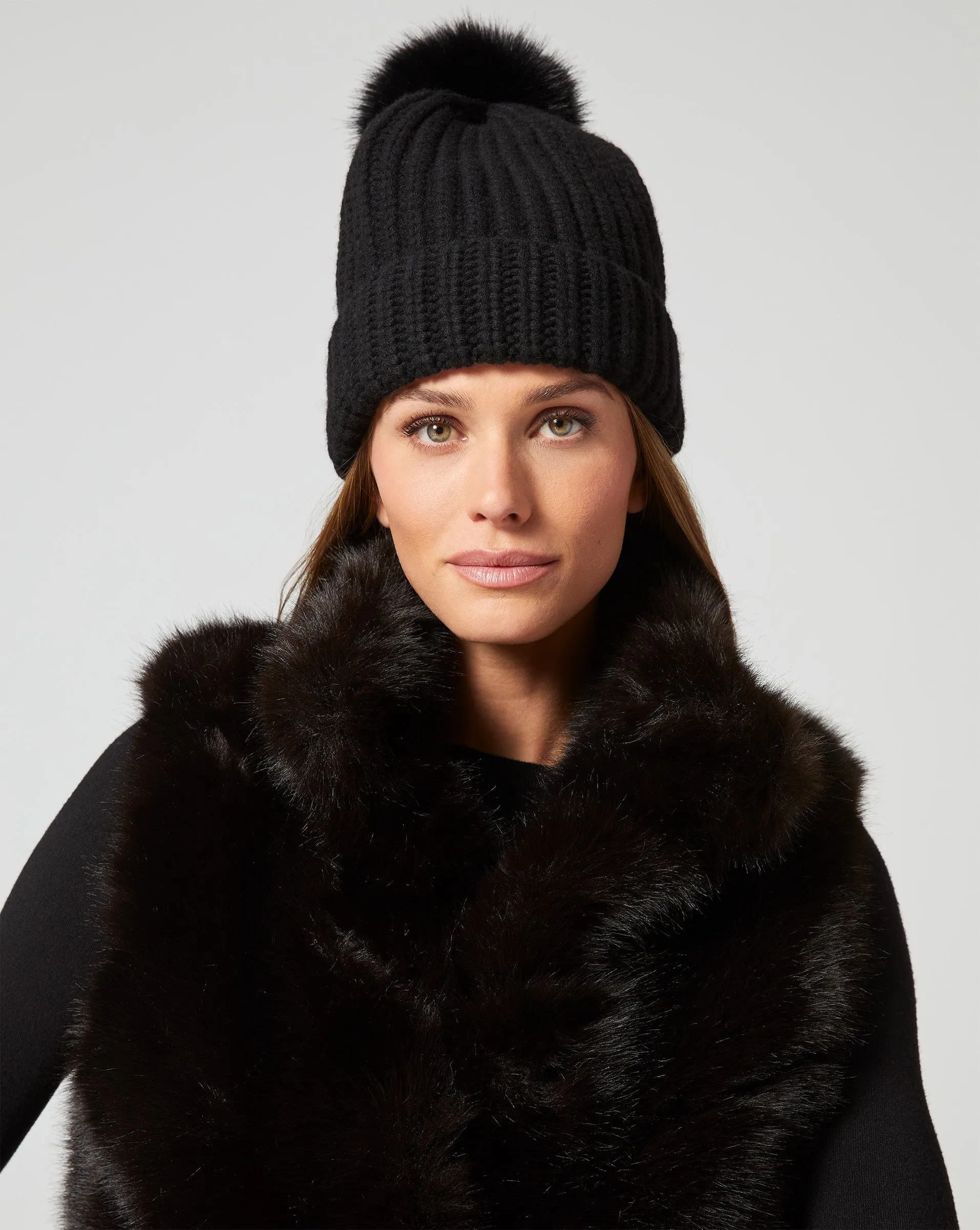Faux Fur Pom-Pom Knit Beanie sold by Adrienne Landau