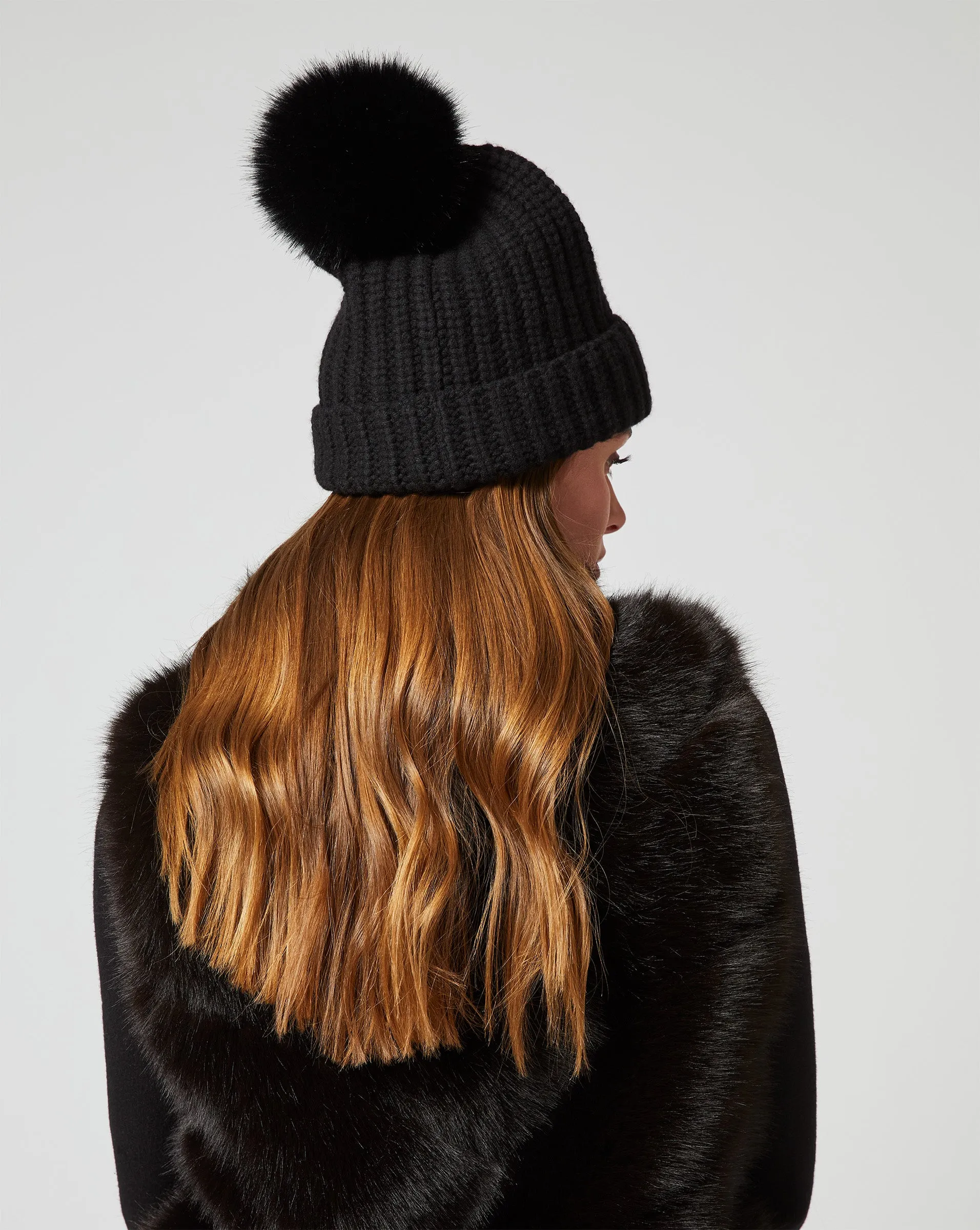 Faux Fur Pom-Pom Knit Beanie sold by Adrienne Landau product image thumbnail 3