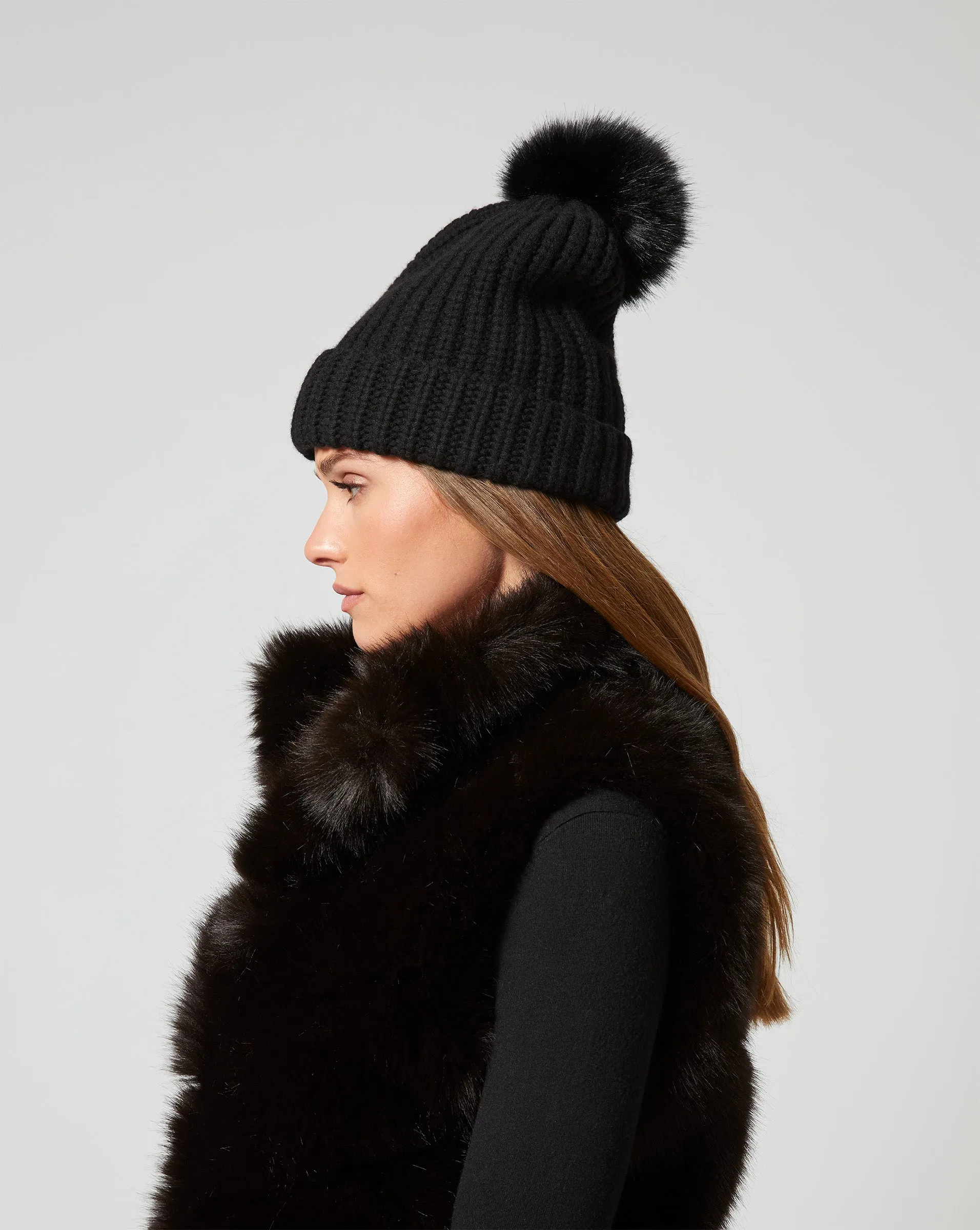 Faux Fur Pom-Pom Knit Beanie sold by Adrienne Landau product image thumbnail 2