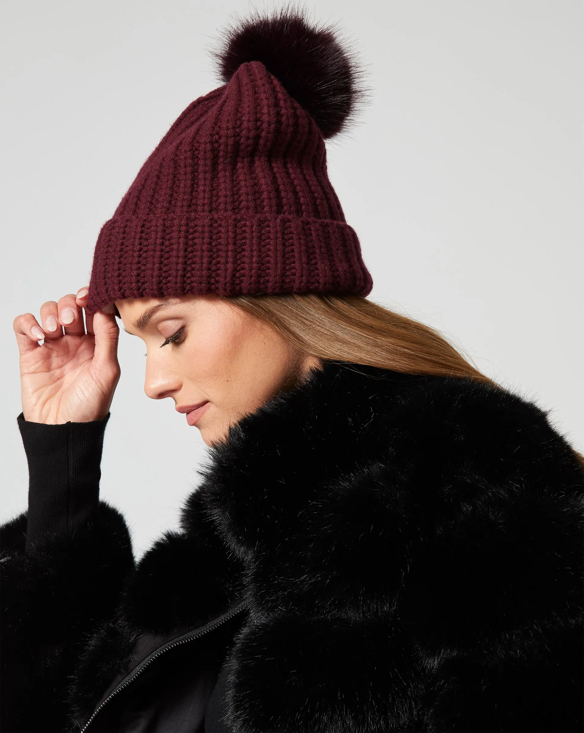 Faux Fur Pom-Pom Knit Beanie sold by Adrienne Landau product image thumbnail 2