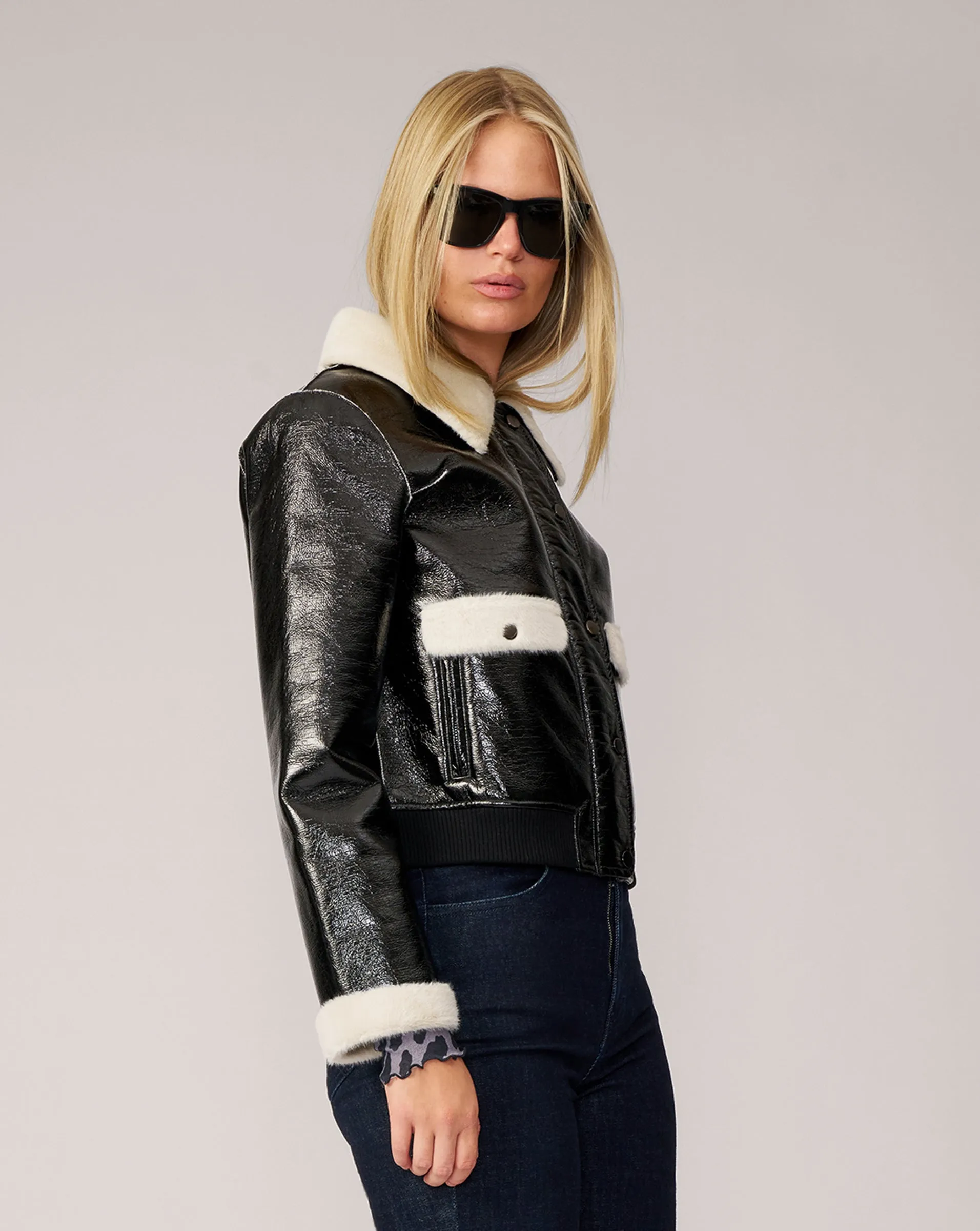Contrast Faux Fur & Vegan Leather Jacket sold by Adrienne Landau product image thumbnail 3